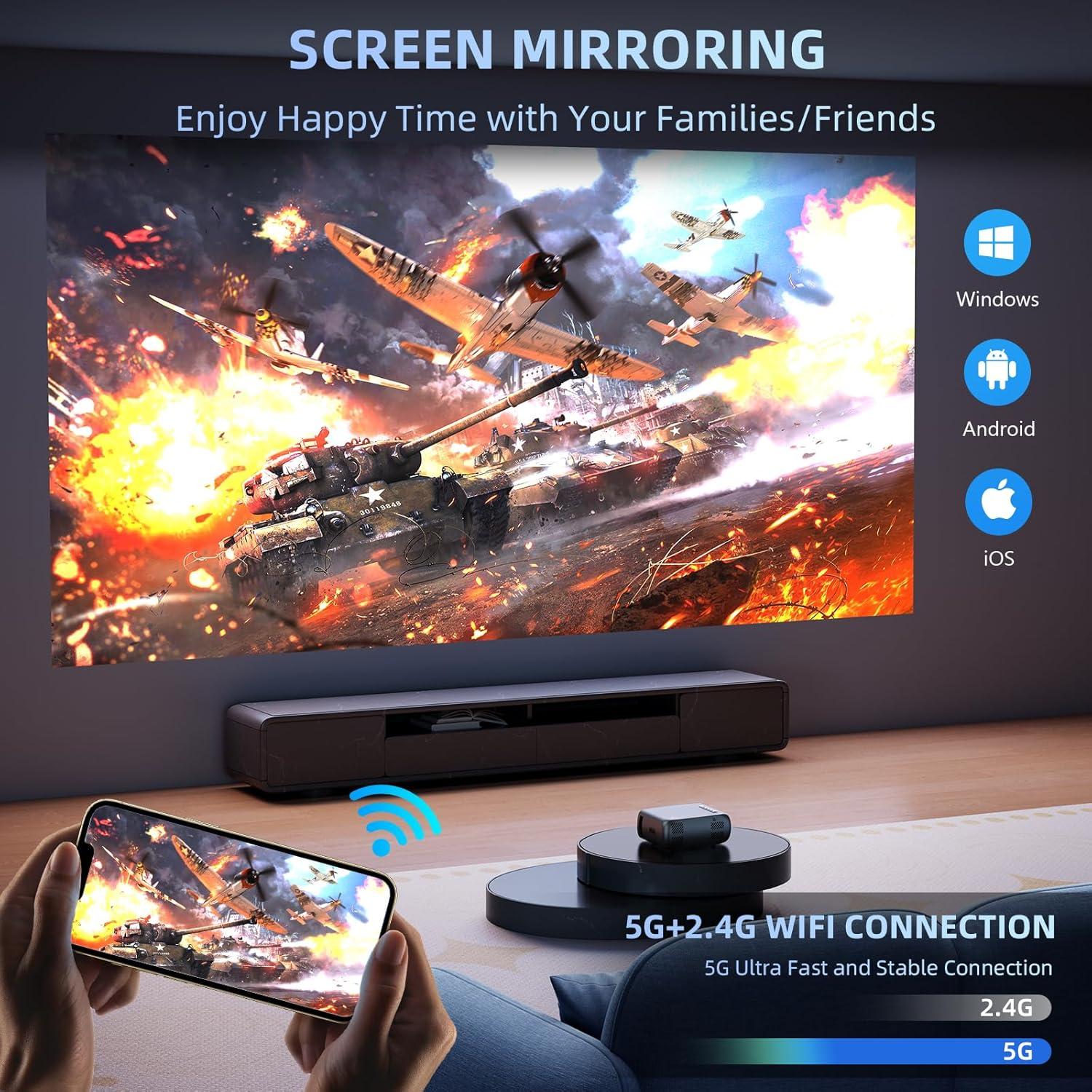 Mini Proyector iTJQ WiFi Bluetooth 4K 170" Portátil