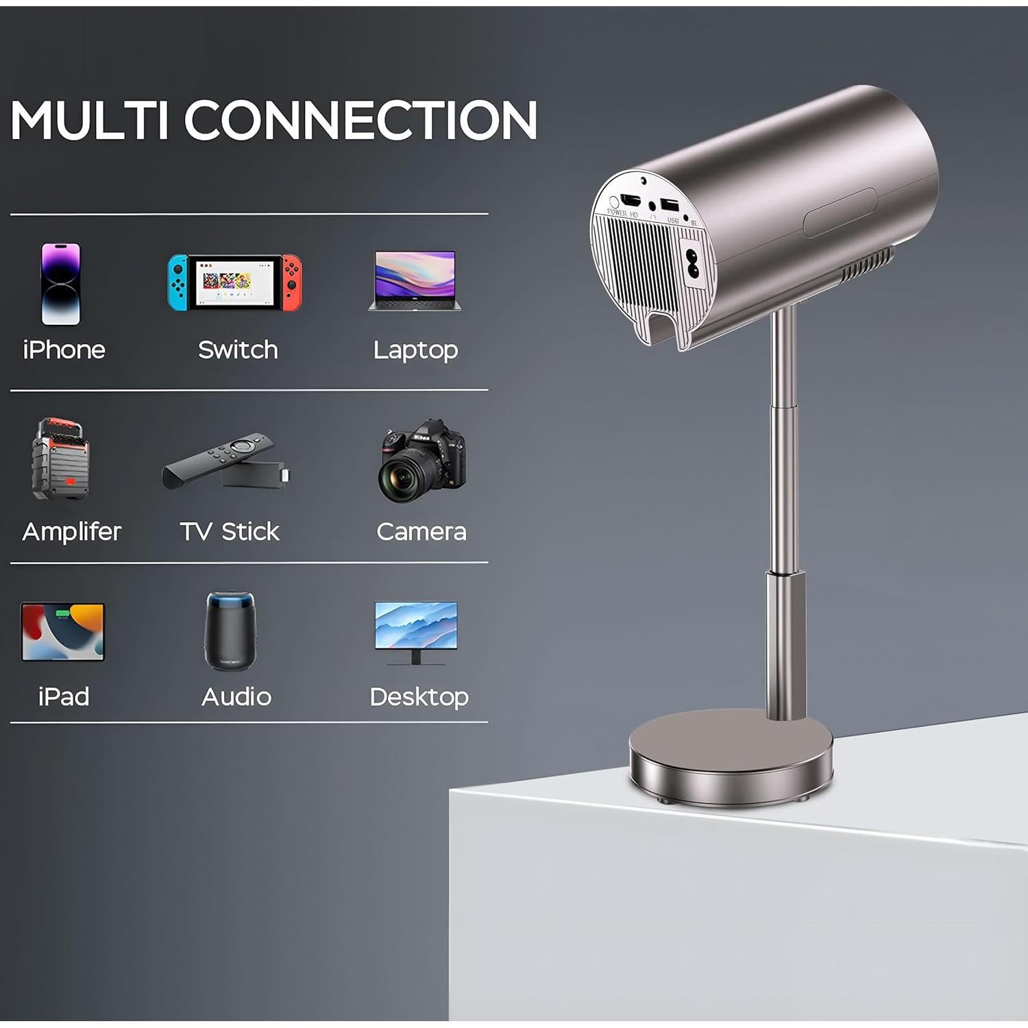 Proyector Mini UN UNITEDTIME 1080p 4K WiFi Bluetooth Oro Rosa