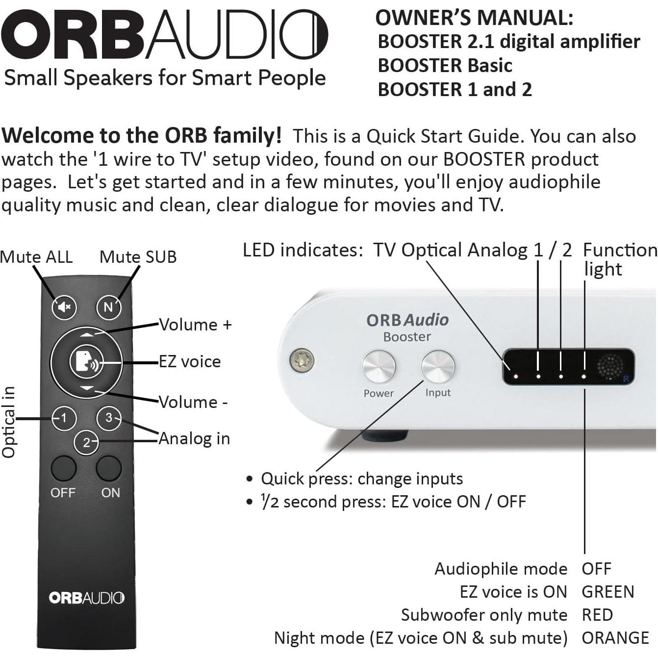 Amplificador Mini Booster Orb Audio 50W con Control Remoto