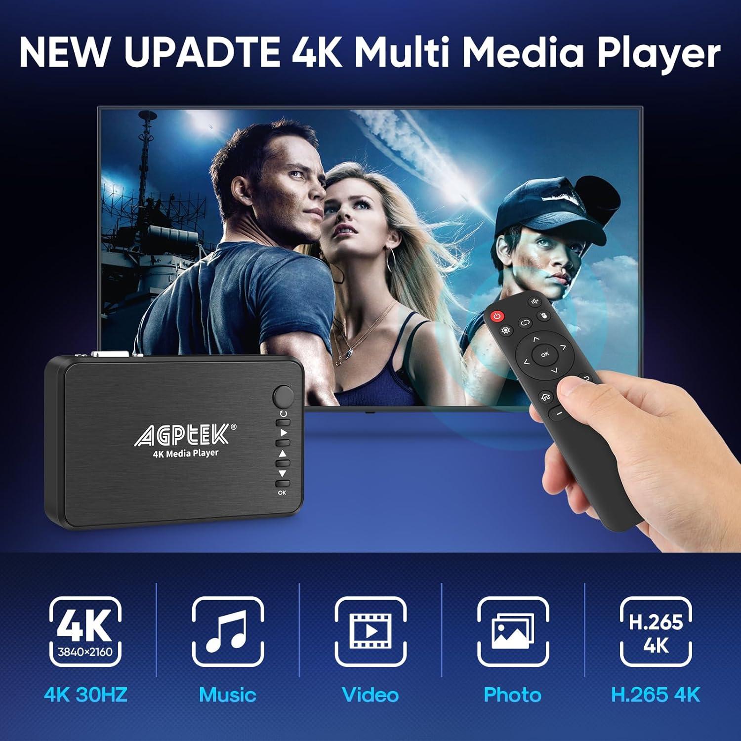 Reproductor de Medios HDMI 4K AGPTEK con Salida AV/VGA
