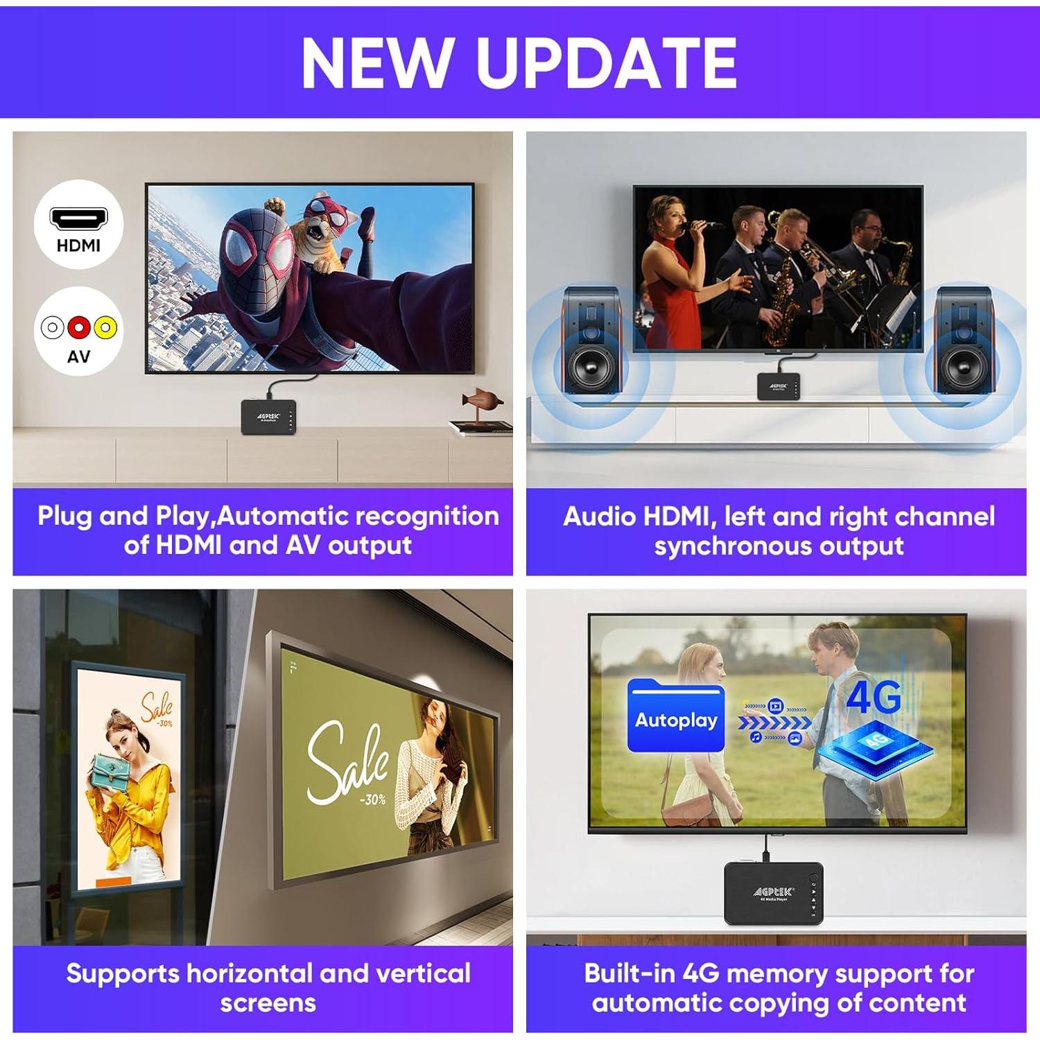 Reproductor de Medios HDMI 4K AGPTEK con Salida AV/VGA