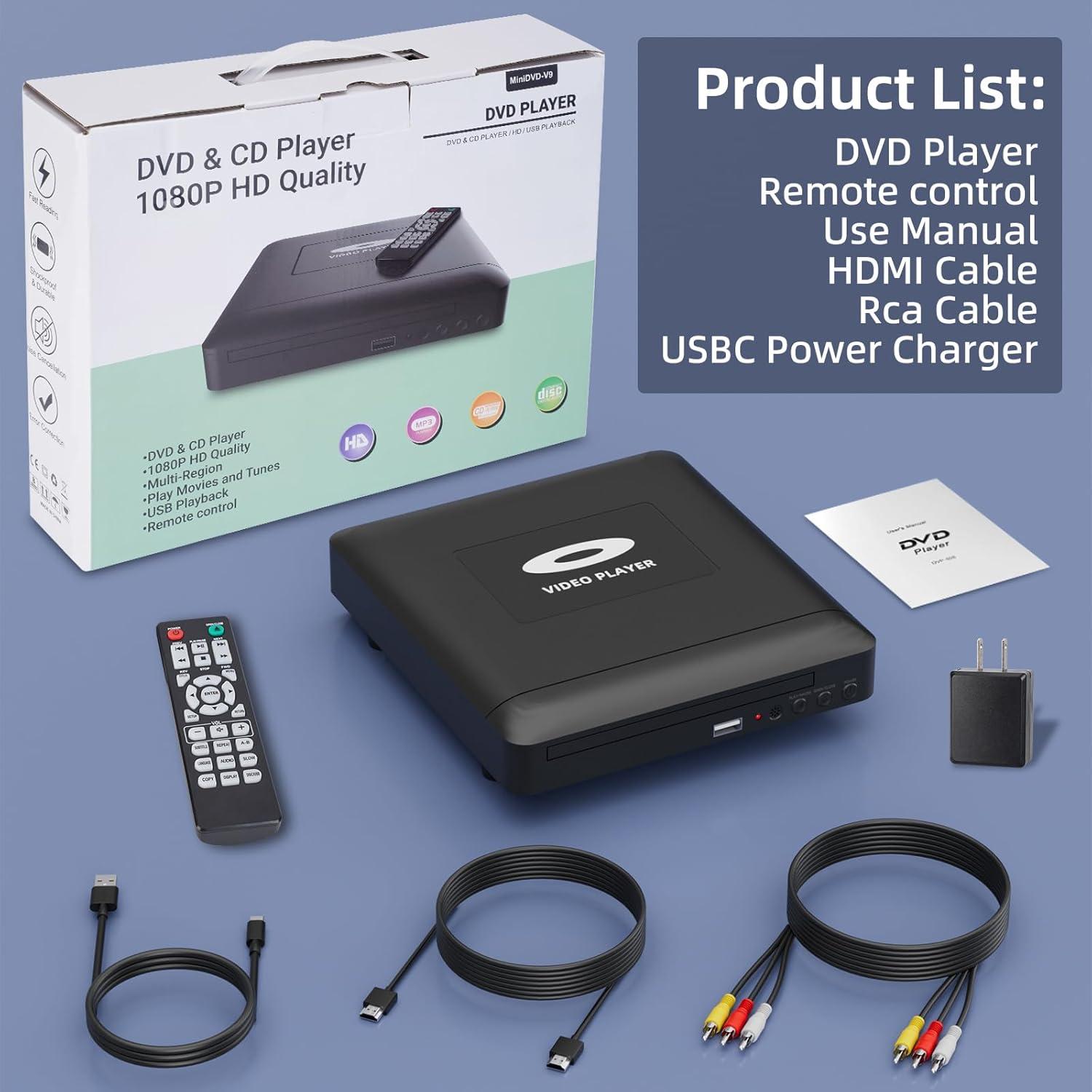 Reproductor de DVD HD Toborher Libre de Regiones 1080P HDMI