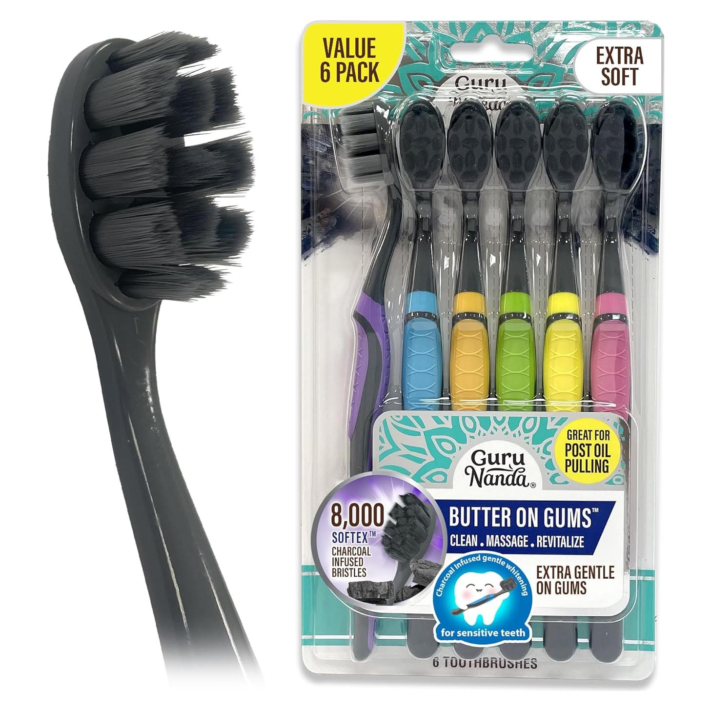 Cepillo de dientes GuruNanda Carbón 8000 cerdas suaves 6 unidades