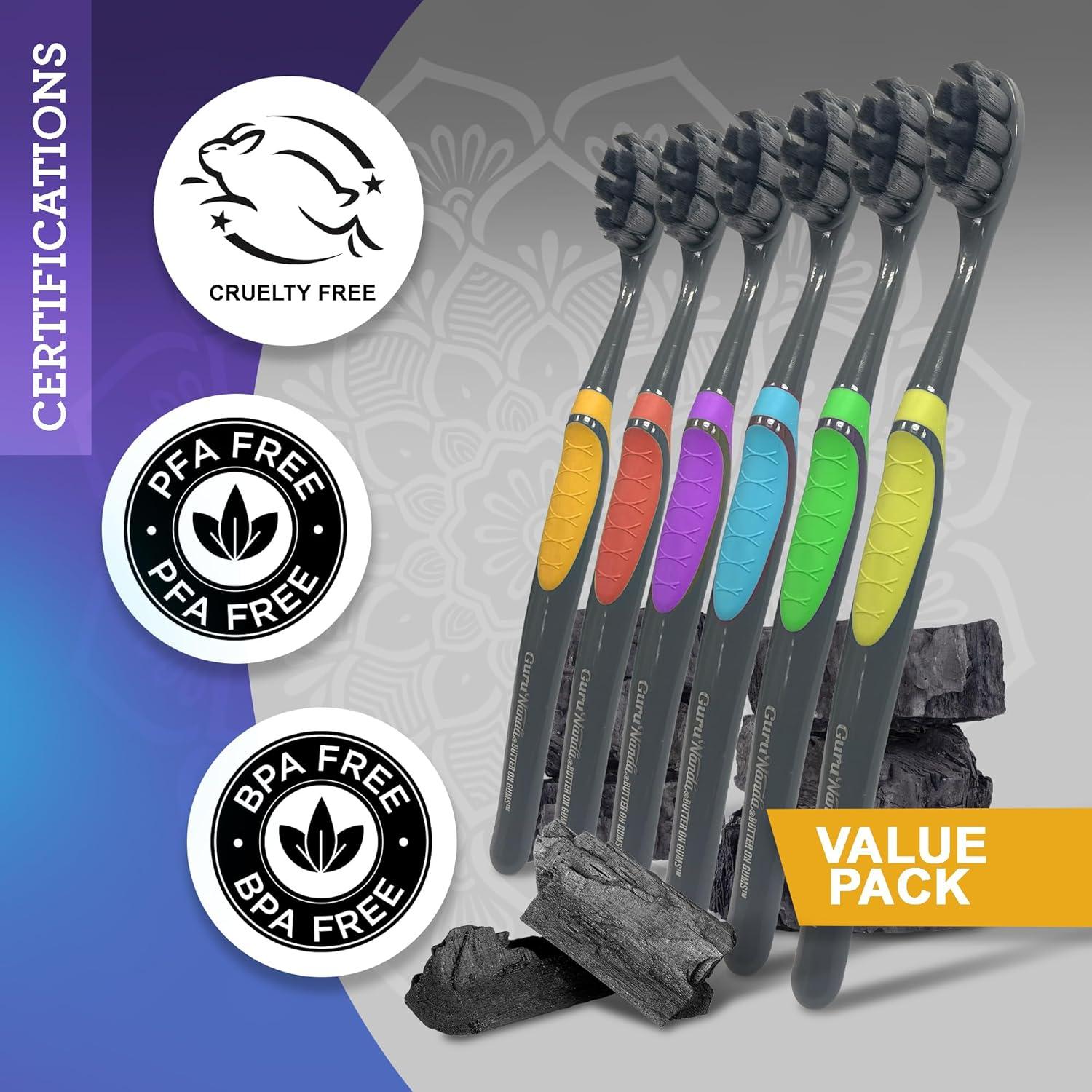 Cepillo de dientes GuruNanda Carbón 8000 cerdas suaves 6 unidades