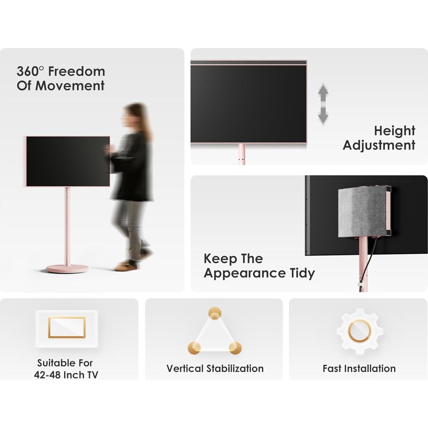 Carro de TV Rodante FITUEYES Rosa 24-48" Ajustable VESA