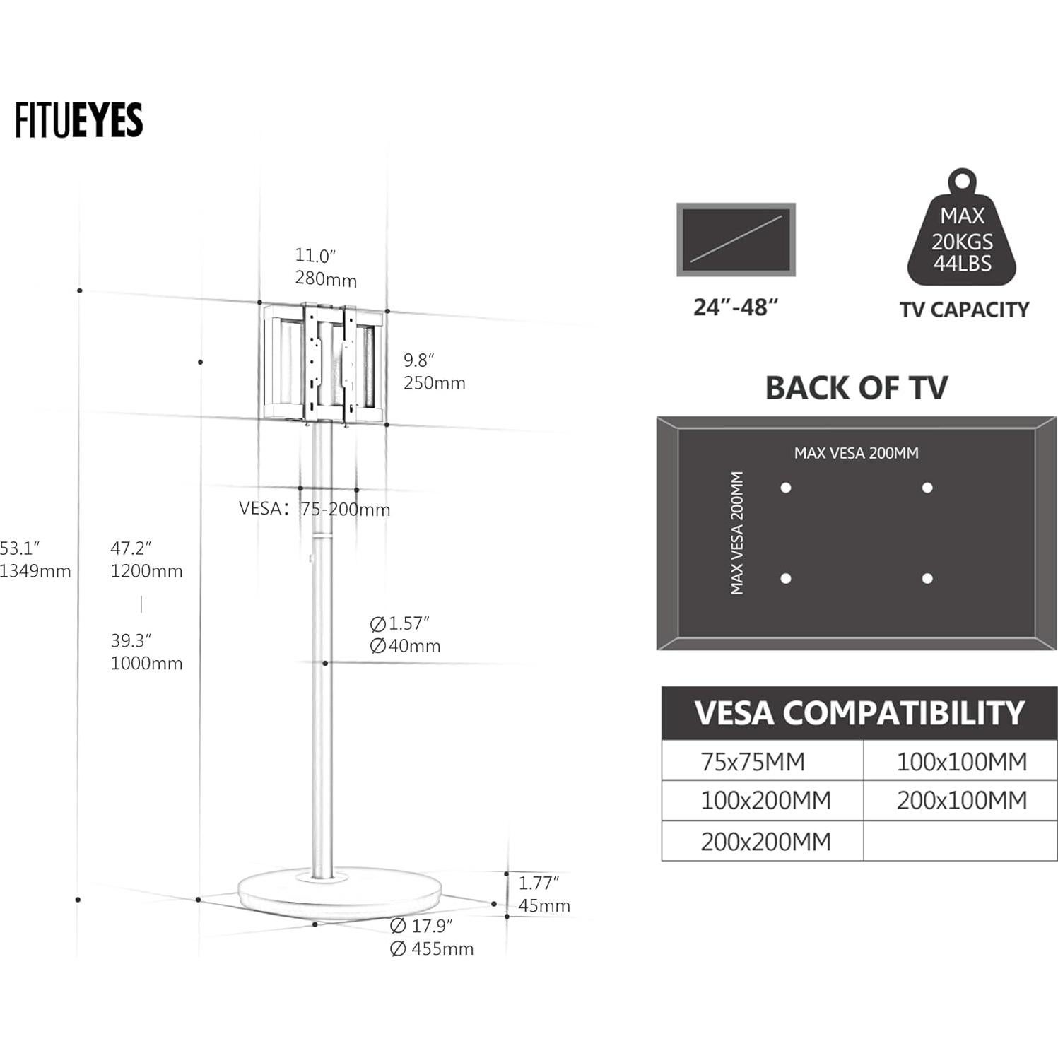 Carro de TV Rodante FITUEYES Rosa 24-48" Ajustable VESA