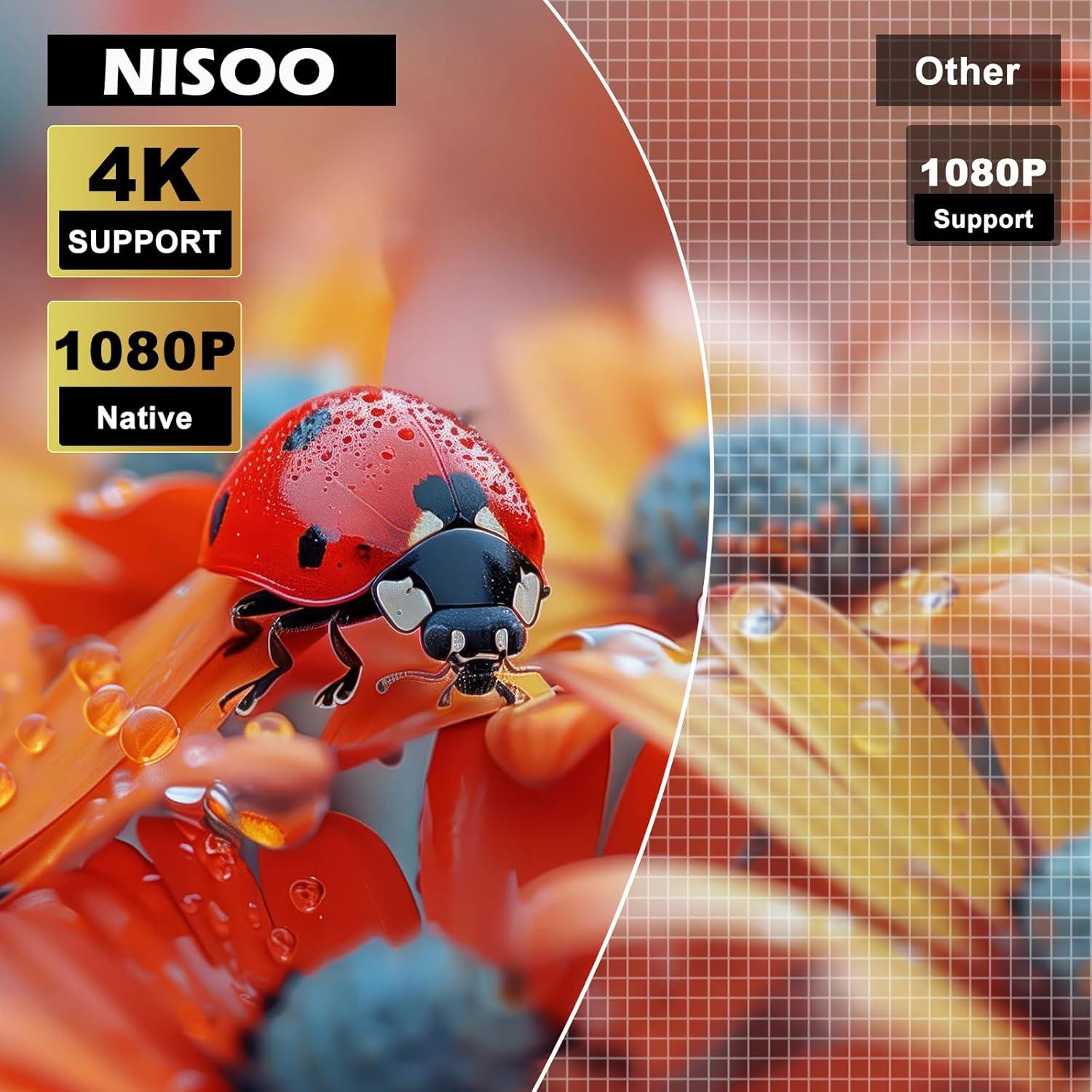 Proyector 4K NISOO Portátil 200 ANSI Auto Enfoque WiFi Bluetooth