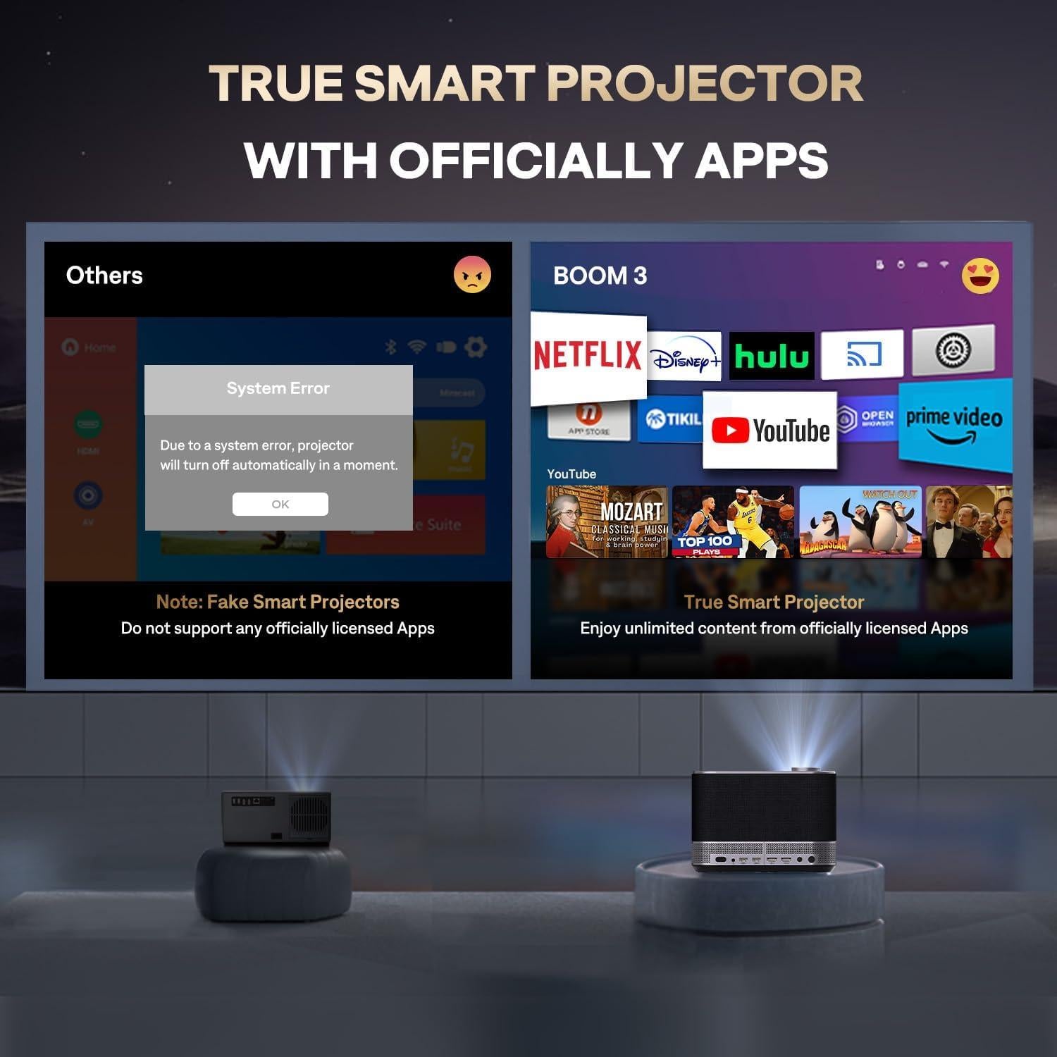 Proyector 3-en-1 Aurzen BOOM 3 1080P 500 ANSI WiFi Bluetooth