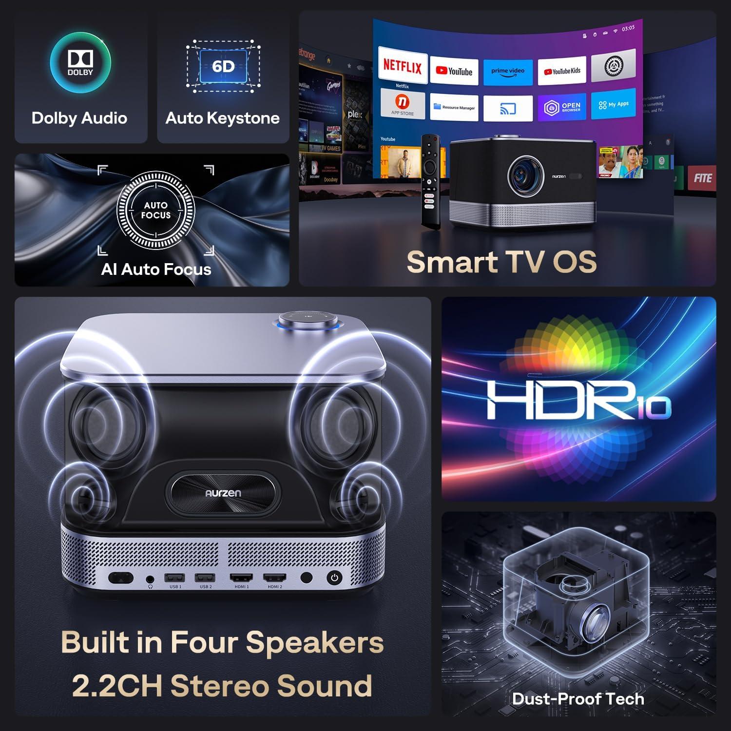 Proyector 3-en-1 Aurzen BOOM 3 1080P 500 ANSI WiFi Bluetooth