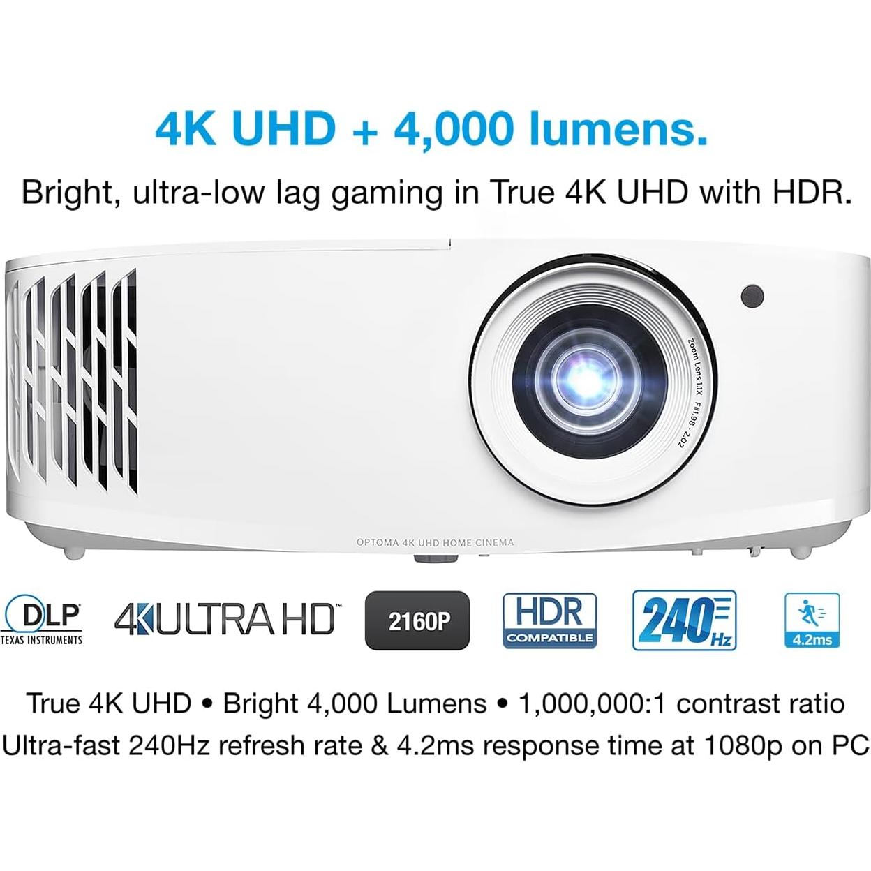 Proyector 4K UHD Optoma UHD38X 4000 lúmenes - Blanco