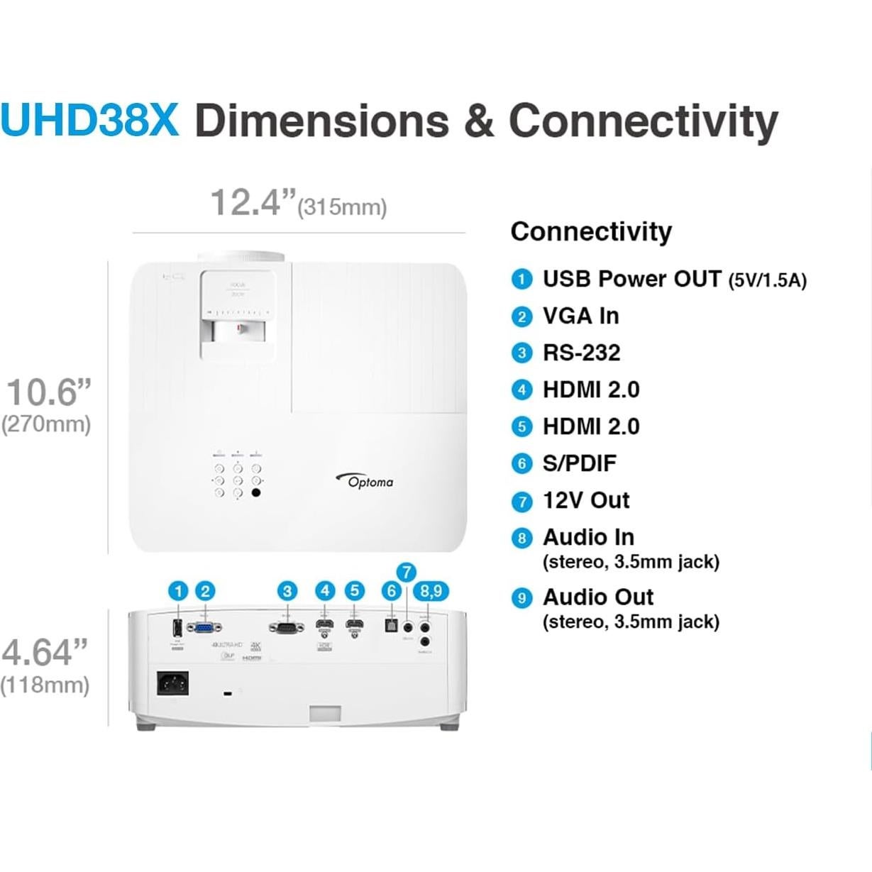 Proyector 4K UHD Optoma UHD38X 4000 lúmenes - Blanco