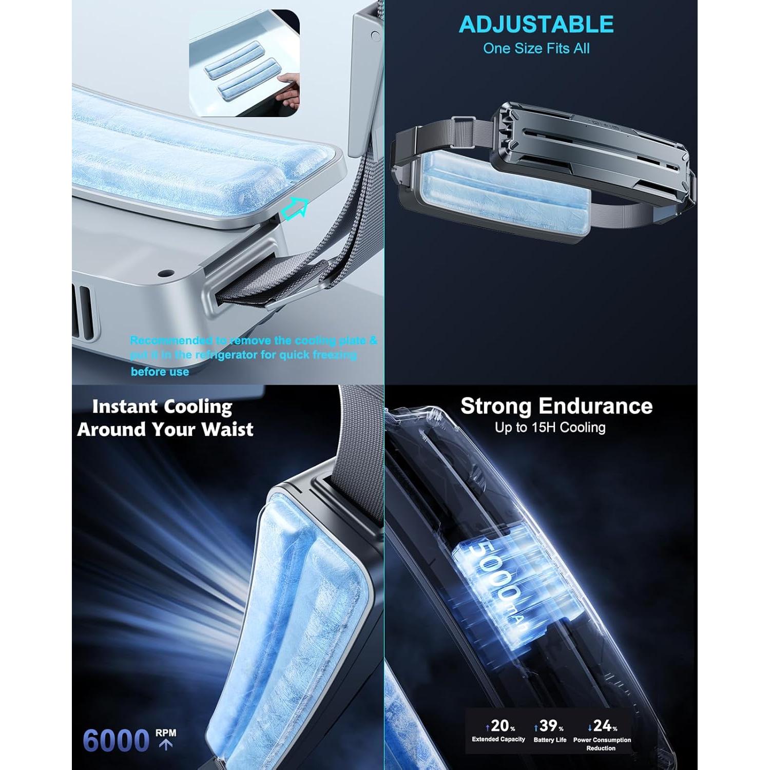 Ventilador de Cintura Amailtom WAISTFAN24 Recargable 6000RPM