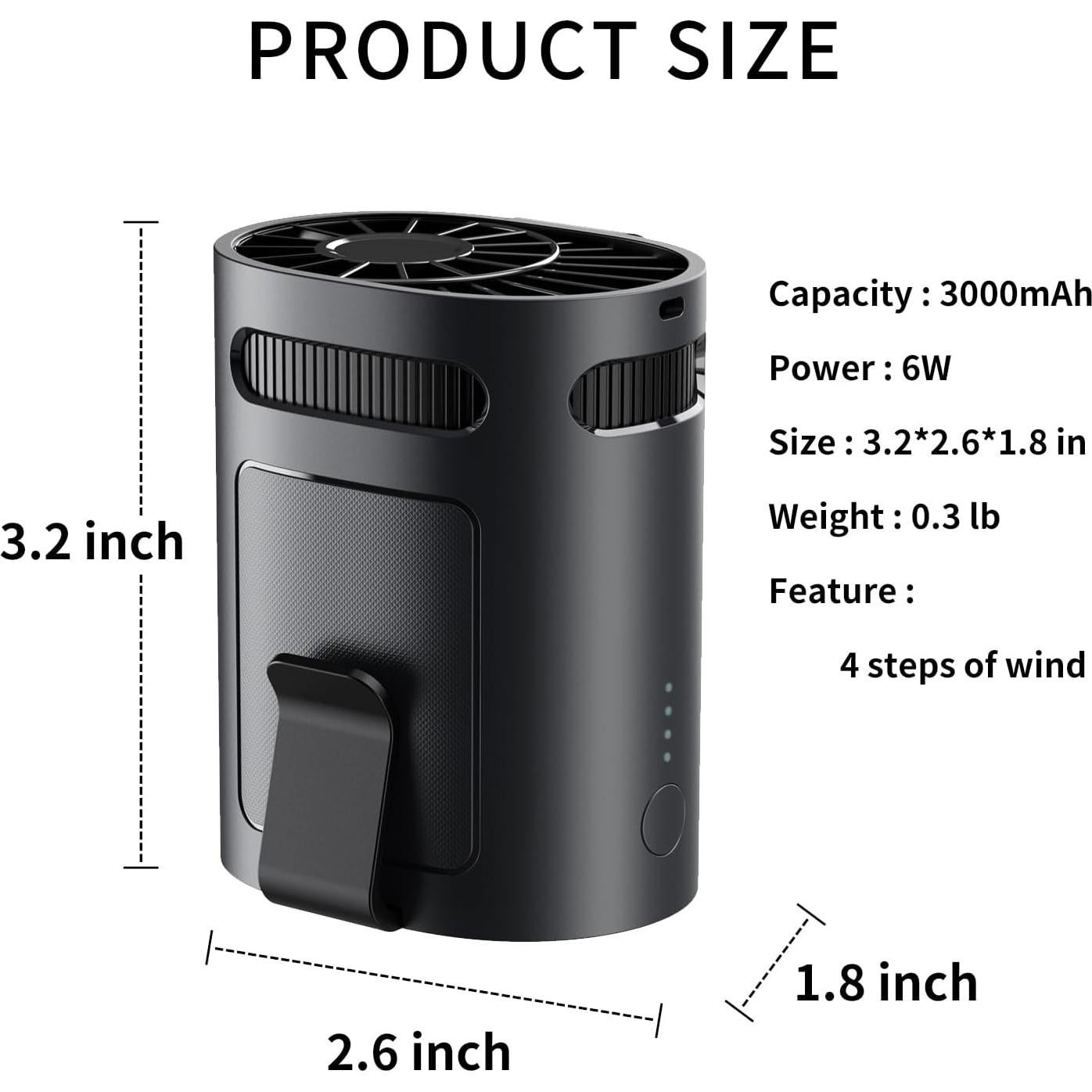 Ventilador Clip de Cintura BananaDeer, Recargable, 4 Velocidades