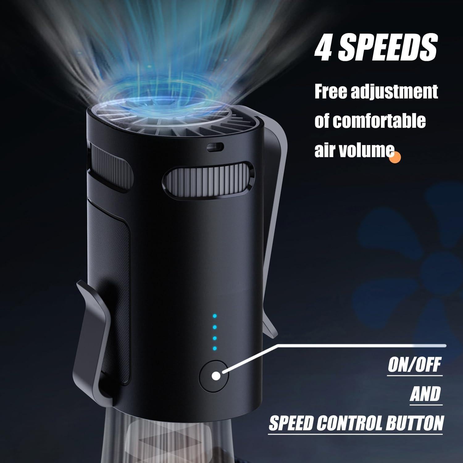 Ventilador Clip de Cintura BananaDeer, Recargable, 4 Velocidades