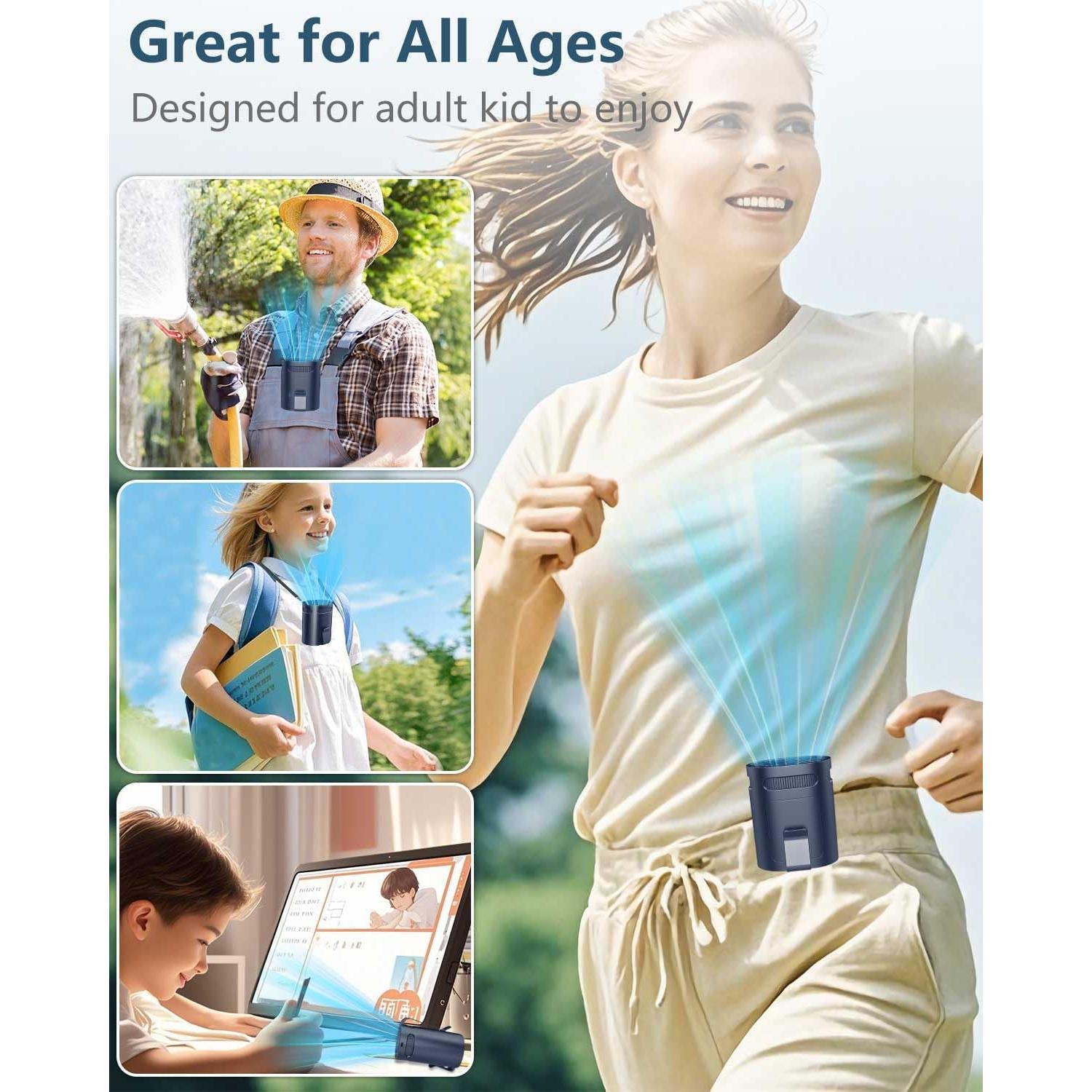 Ventilador de Cintura AJGJF Mini Portátil 4 Velocidades Azul