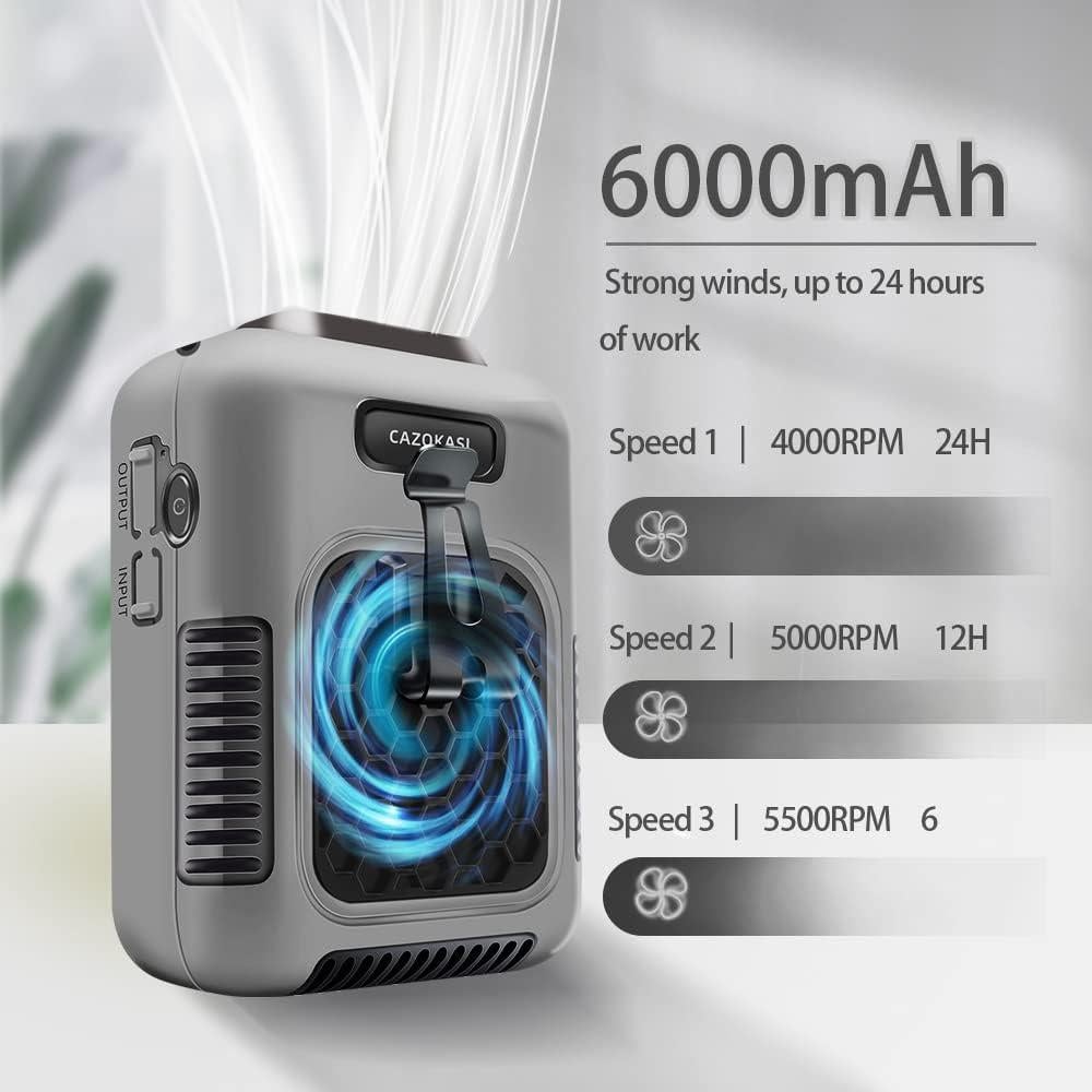 Ventilador Portátil CAZOKASI G60 Clip de Cintura 6000mAh Gris