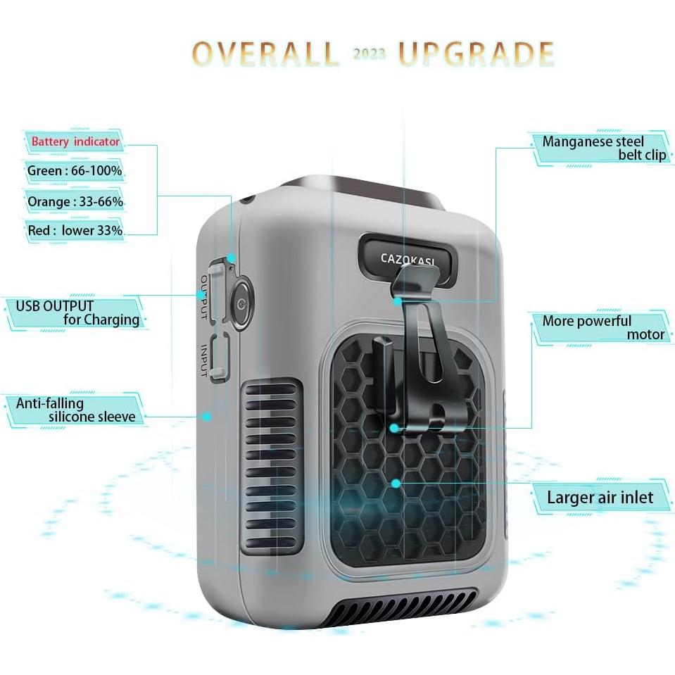 Ventilador Portátil CAZOKASI G60 Clip de Cintura 6000mAh Gris