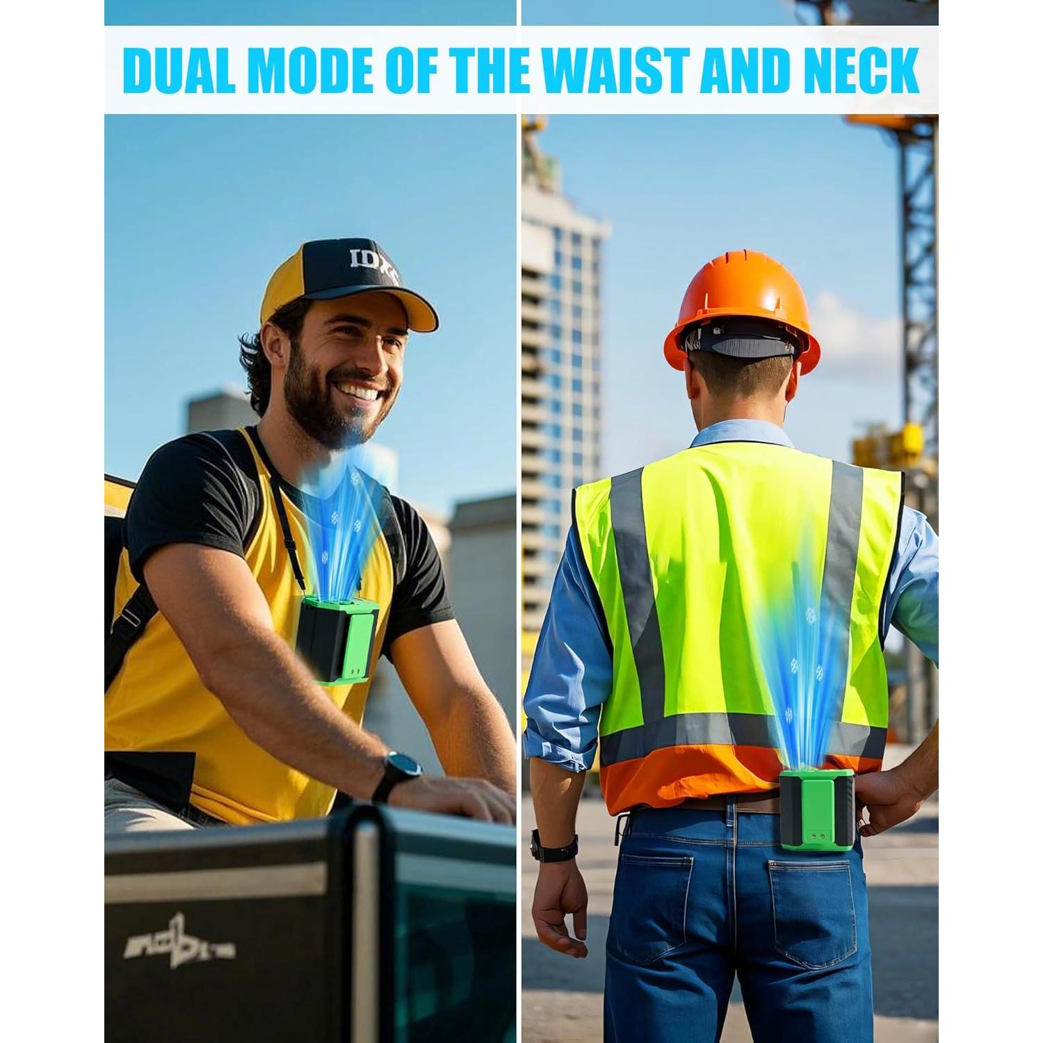 2025 Upgraded Waist Fan - 3 In 1 Portable Waist Clip Fan & Belt Shirt Fans, 4 Speeds With Lanyard, for Outdoor Works, Farm, Hiking, Camping, Travel (Black, 2PCS 10000mAh Working Hours 6-22h)