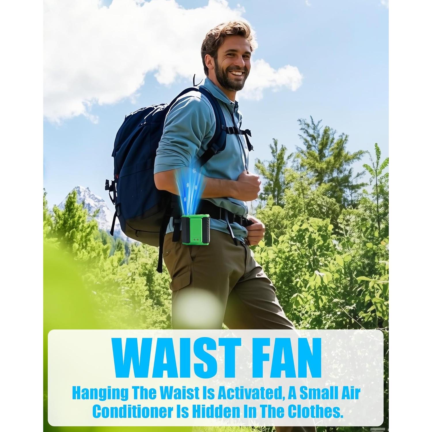 2025 Upgraded Waist Fan - 3 In 1 Portable Waist Clip Fan & Belt Shirt Fans, 4 Speeds With Lanyard, for Outdoor Works, Farm, Hiking, Camping, Travel (Black, 2PCS 10000mAh Working Hours 6-22h)