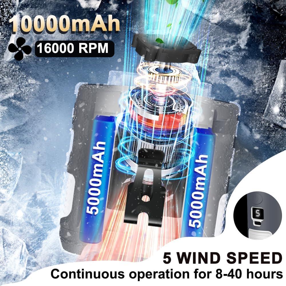 16000mAh Waist Fan Portable Rechargeable Wearable Fan Hand Free, 6-40hours Wearable Cooler Fan for Traveling Working Outdoor Office (Grey and White)