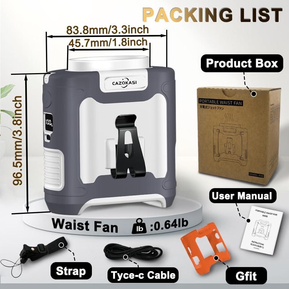 16000mAh Waist Fan Portable Rechargeable Wearable Fan Hand Free, 6-40hours Wearable Cooler Fan for Traveling Working Outdoor Office (Grey and White)