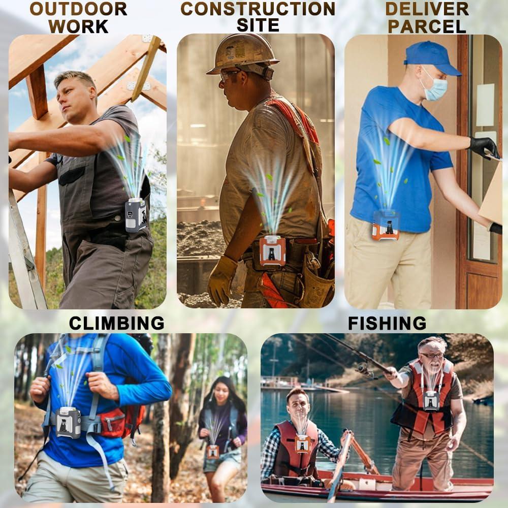 16000mAh Waist Fan Portable Rechargeable Wearable Fan Hand Free, 6-40hours Wearable Cooler Fan for Traveling Working Outdoor Office (Grey and White)