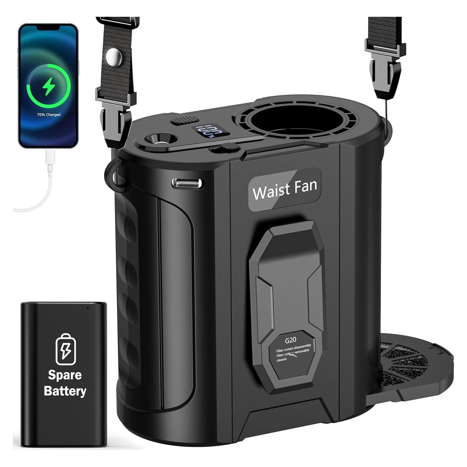 Ventilador de Cintura Portátil Sunoony G20-1 5 Velocidades 8000mAh