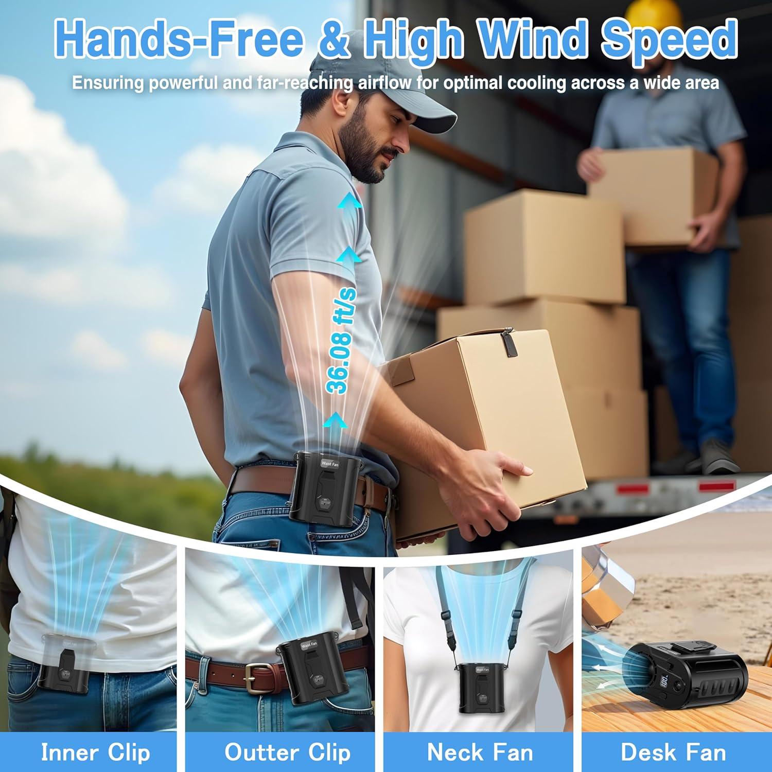 Ventilador de Cintura Portátil Sunoony G20-1 5 Velocidades 8000mAh