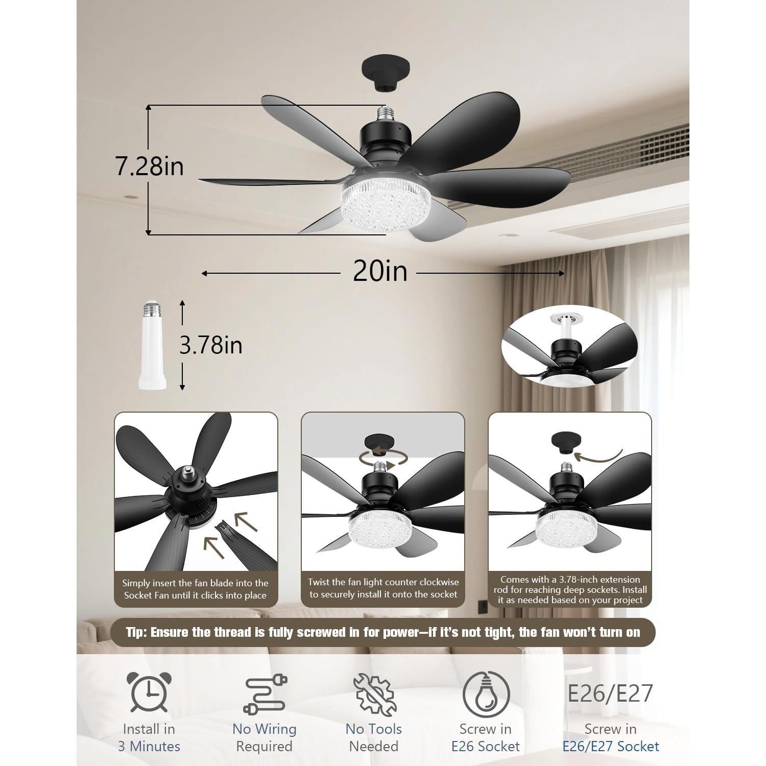 Ventilador de Techo MIMIRGB con Luz y Control Remoto 40W