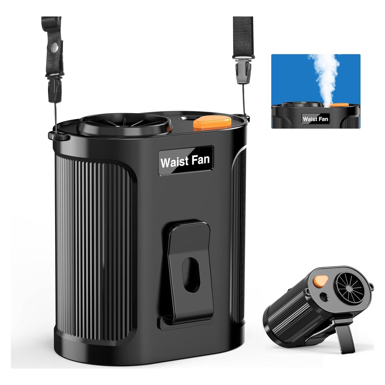 Portable Waist Fan with Mist Spray Portable Misting Fan Clip on Wearable Belt Shirt Body Hand-Free Rechargeable Battery Operated 5 Speed Cooling for Outdoor Camping Travel Power Bank