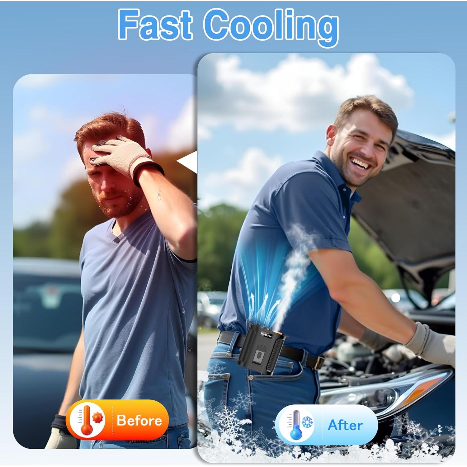 Portable Waist Fan with Mist Spray Portable Misting Fan Clip on Wearable Belt Shirt Body Hand-Free Rechargeable Battery Operated 5 Speed Cooling for Outdoor Camping Travel Power Bank