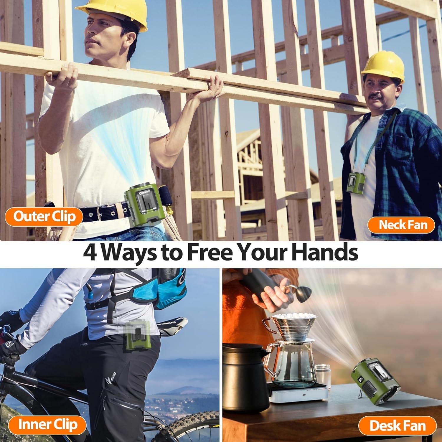 Ventilador Mini Portátil COMLIFE K100 Verde Militar 25H 4 Velocidades