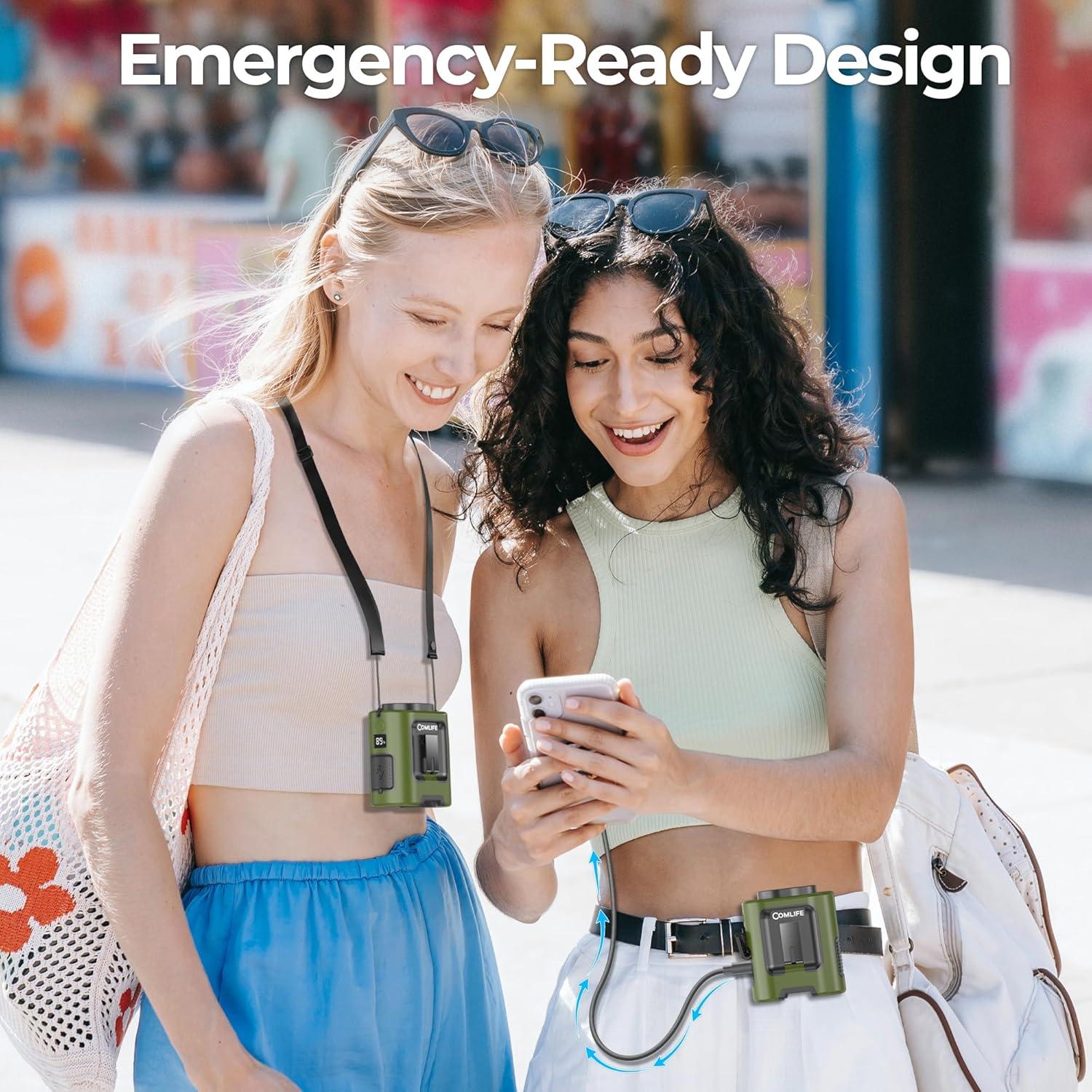 Ventilador Mini Portátil COMLIFE K100 Verde Militar 25H 4 Velocidades