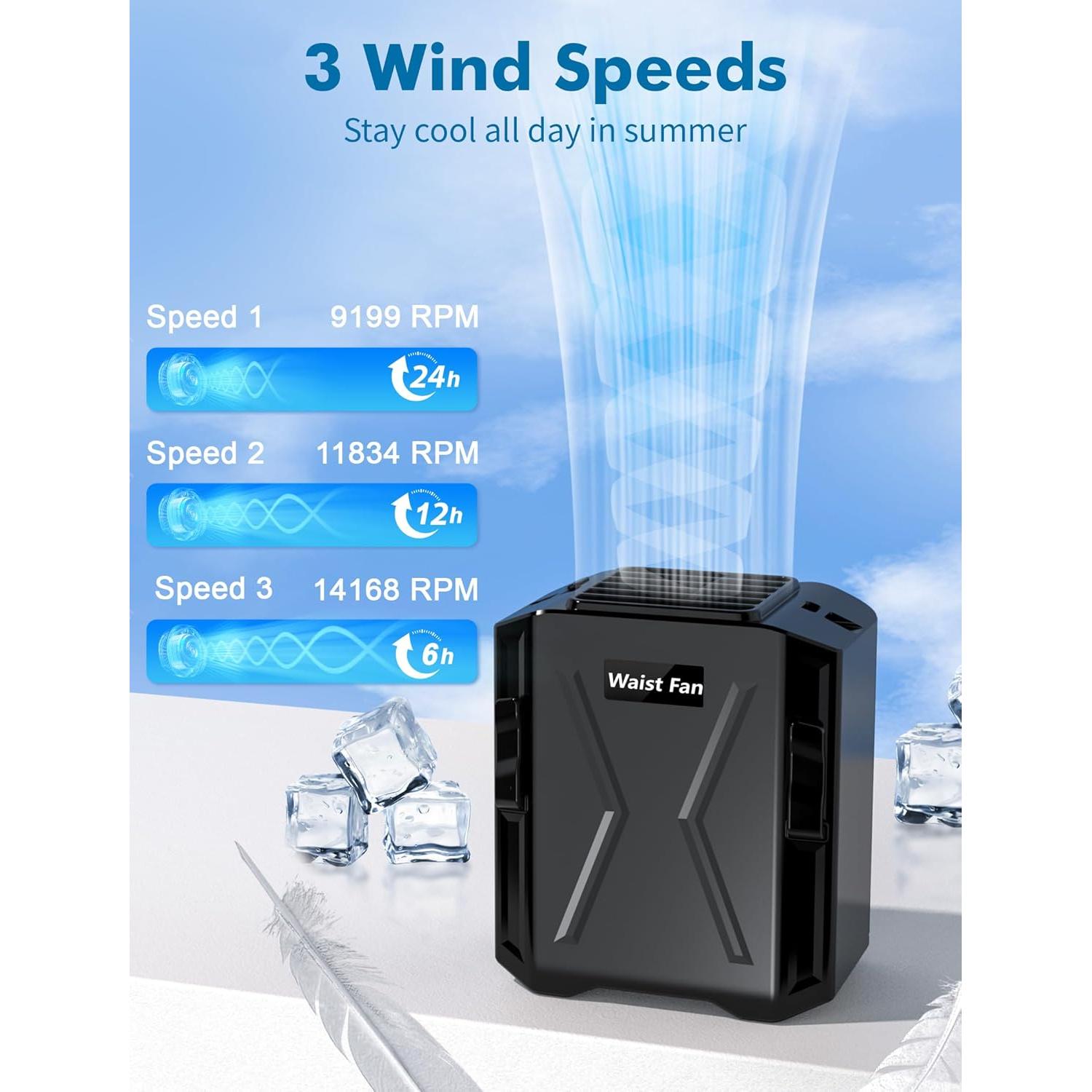 Ventilador de Cintura Portátil Sunoony FL-221 8000mAh 3 Velocidades