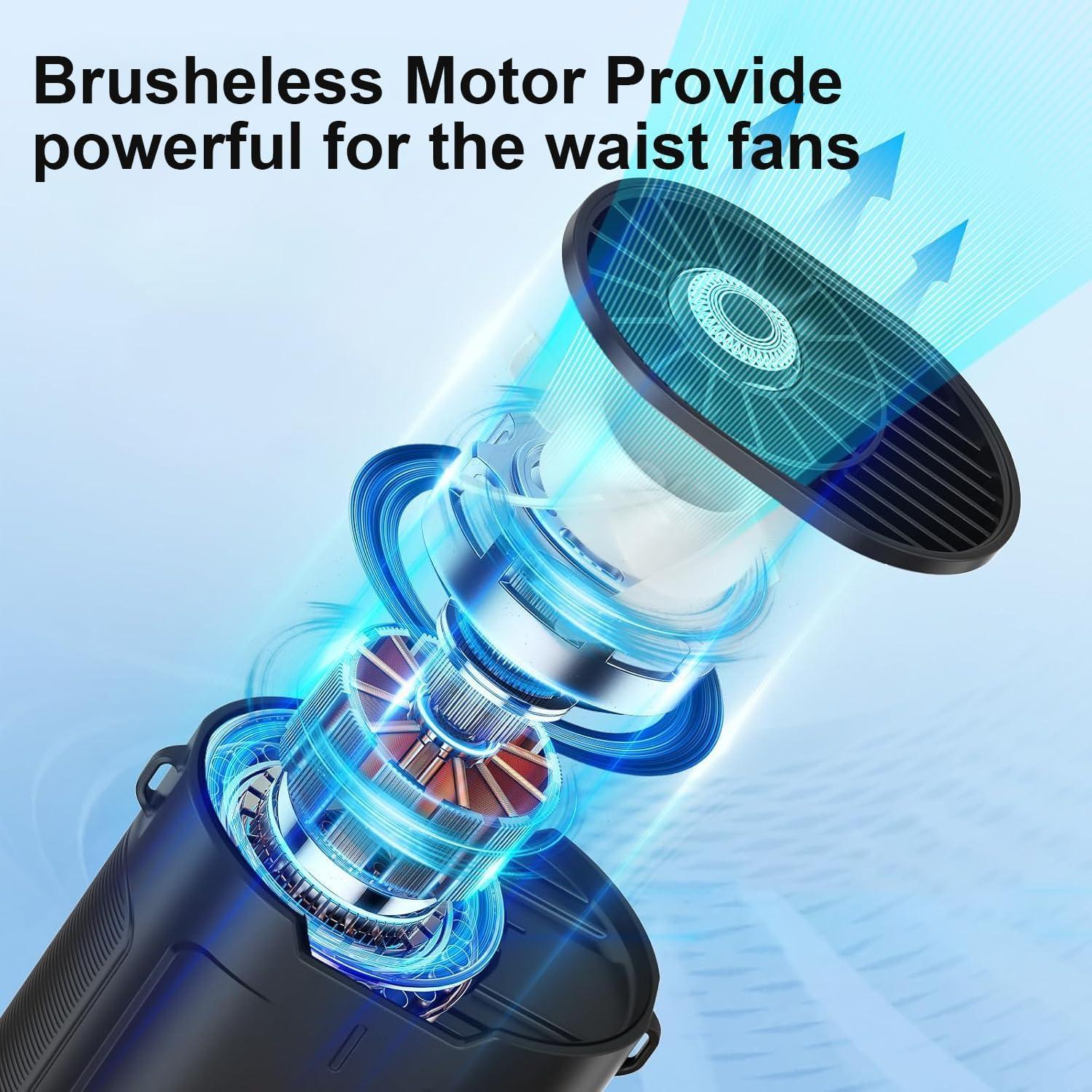 Portable Waist Fan Rechargeable, Mini Belt Clip on Personal Wearable Body Cooling Fans that Blow Cold Air,Dual Clip under Shirt Battery Powered Neck Coolers for Hot Weather,Camping,Outdoor,Jobsite