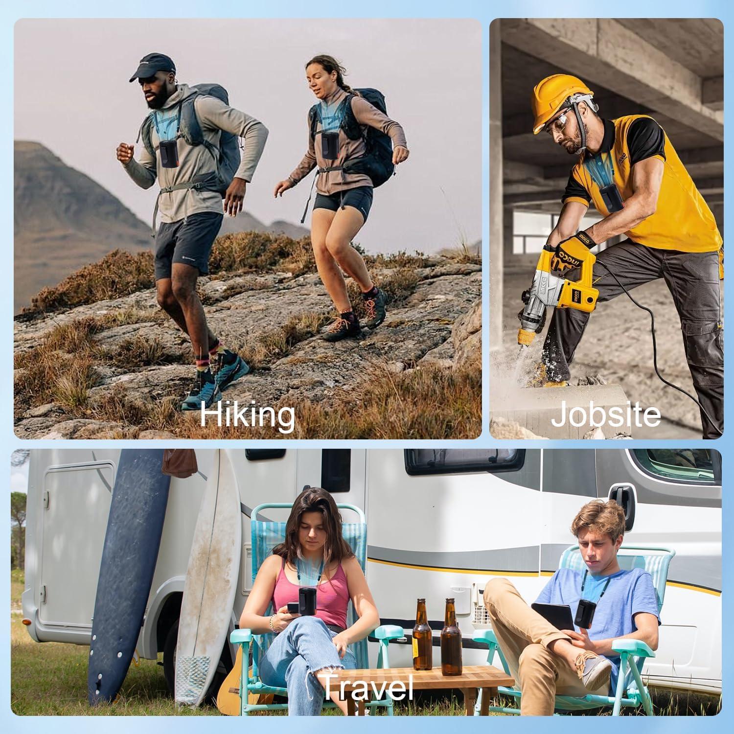 Portable Waist Fan Rechargeable, Mini Belt Clip on Personal Wearable Body Cooling Fans that Blow Cold Air,Dual Clip under Shirt Battery Powered Neck Coolers for Hot Weather,Camping,Outdoor,Jobsite