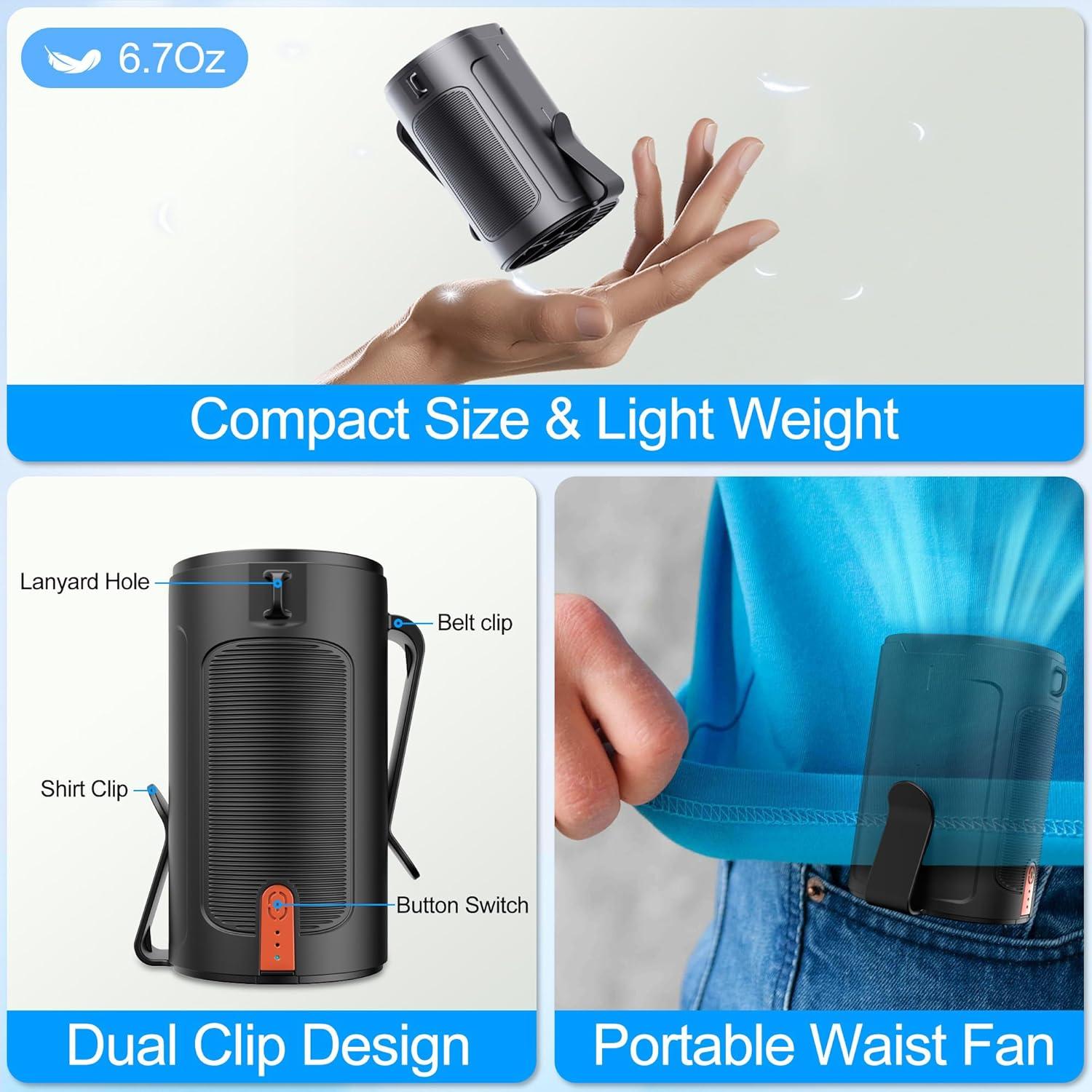 Ventilador de Cintura Uluck Portátil 4 Velocidades Negro