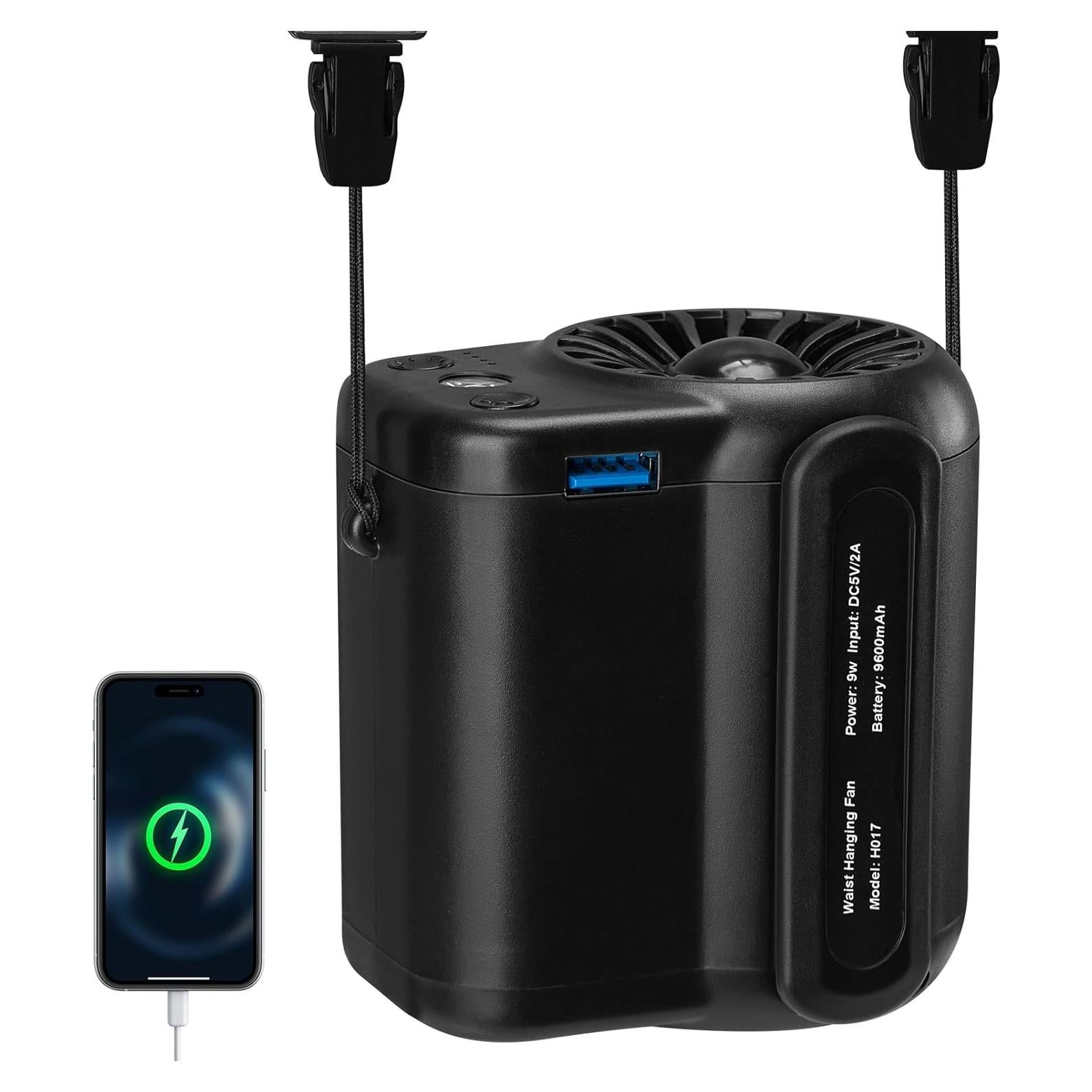 Ventilador Portátil Gelielim 10000mAh 3 Velocidades 18000RPM