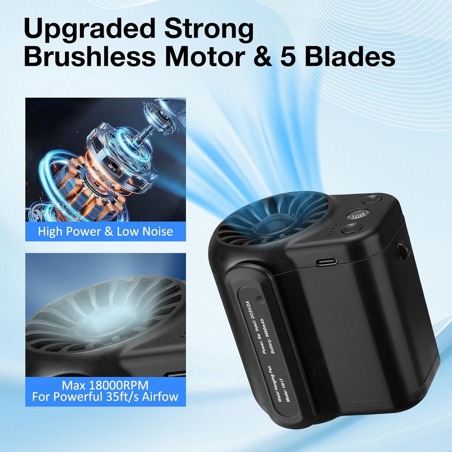 Ventilador Portátil Gelielim 10000mAh 3 Velocidades 18000RPM