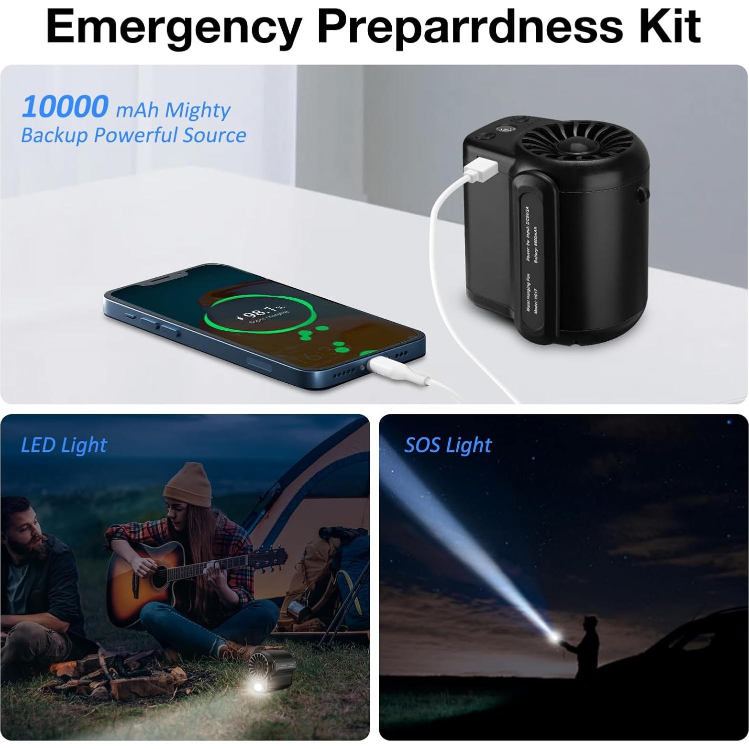 Ventilador Portátil Gelielim 10000mAh 3 Velocidades 18000RPM