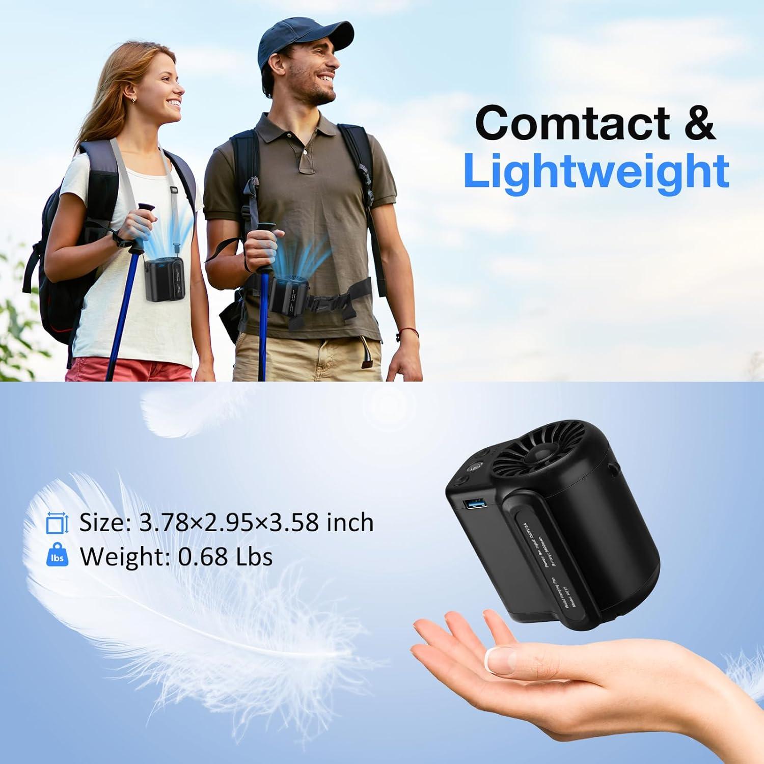 Ventilador Portátil Gelielim 10000mAh 3 Velocidades 18000RPM