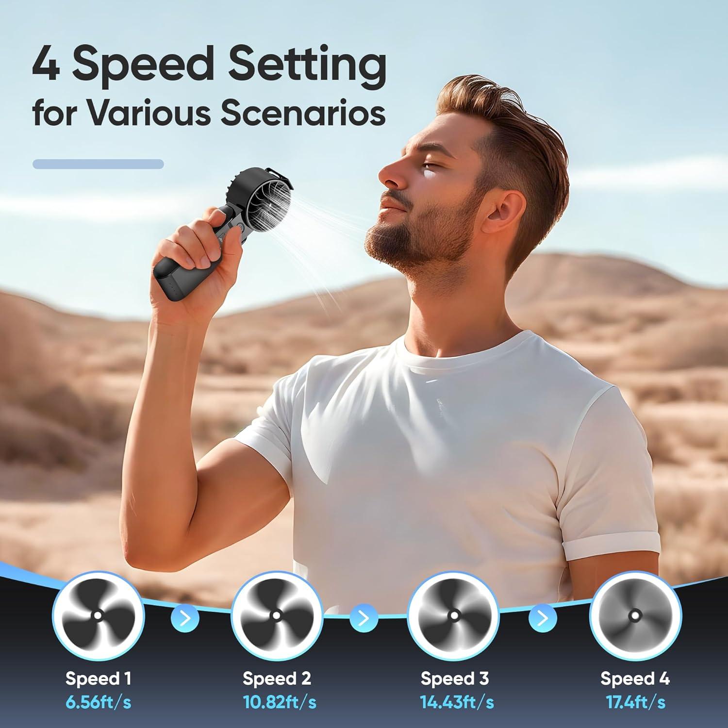 Ventilador Turbo Portátil AddAcc K400, Batería 5000mAh, 26h