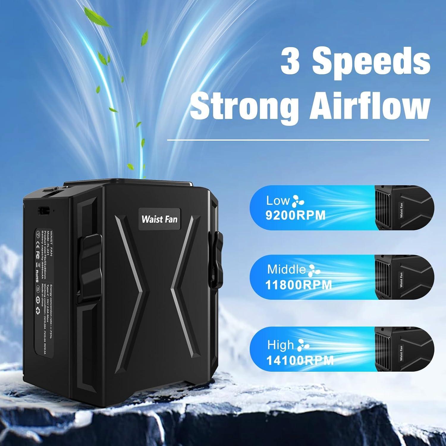 Ventilador de Cintura Portátil Trekkinglamb FL211 8000mAh 3 Velocidades