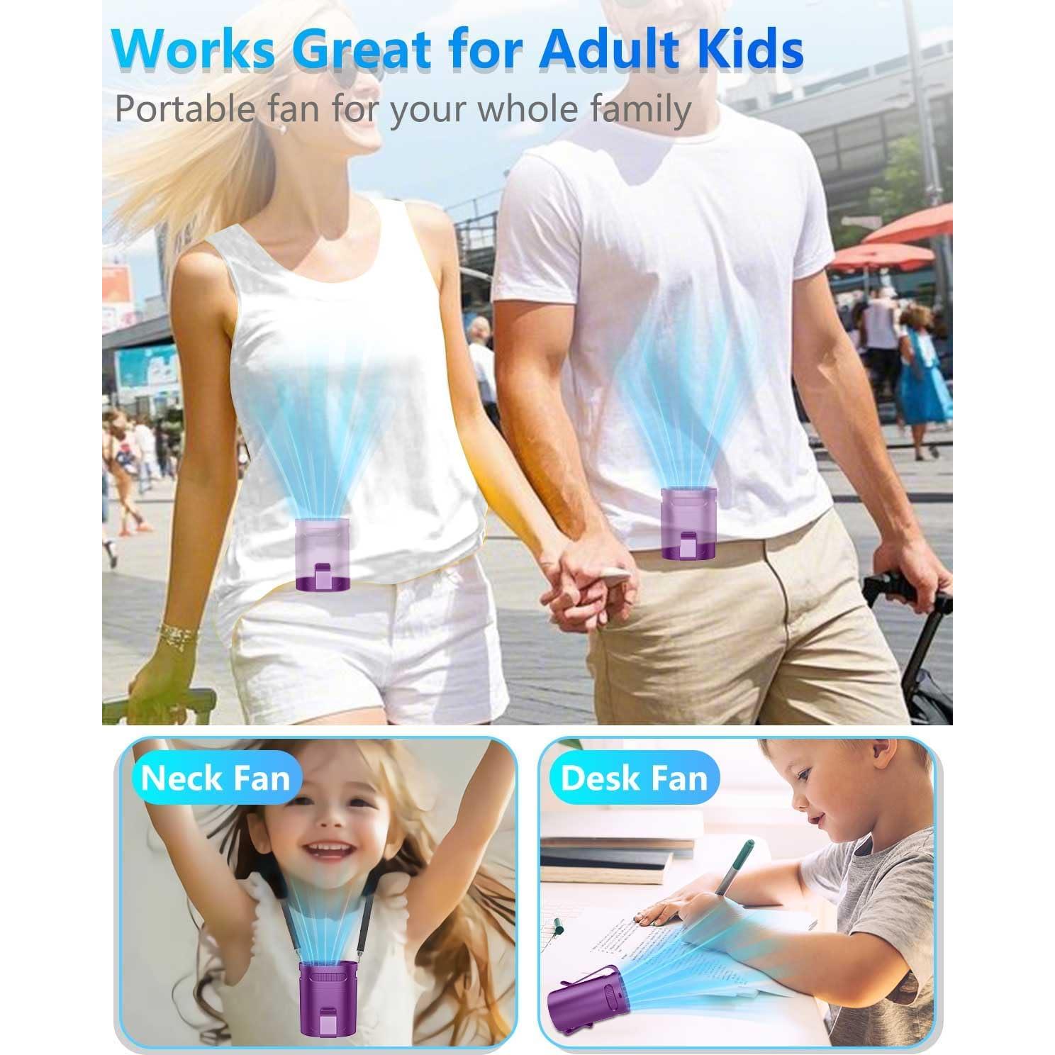 Ventilador de Cintura KJXIC Mini Recargable 4 Velocidades Púrpura