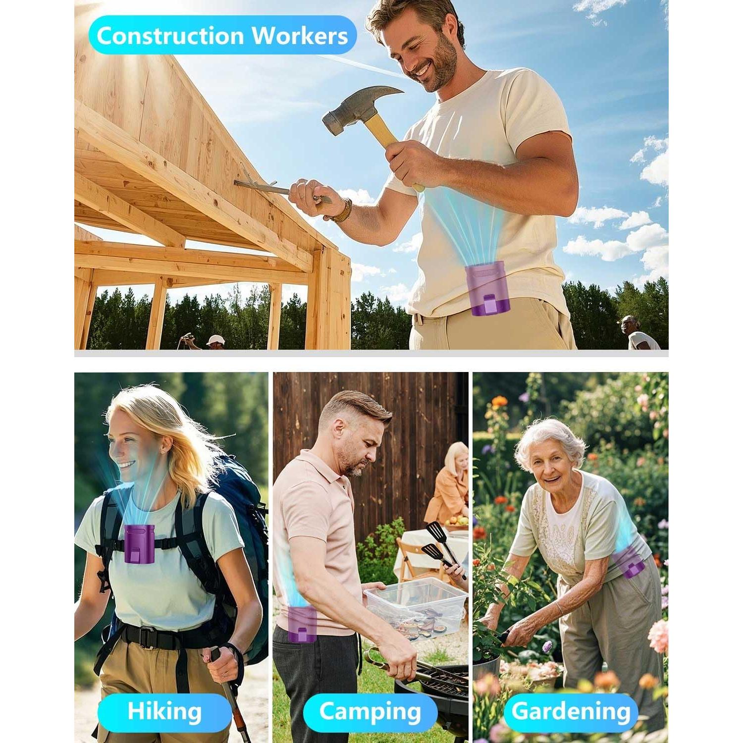 Ventilador de Cintura KJXIC Mini Recargable 4 Velocidades Púrpura