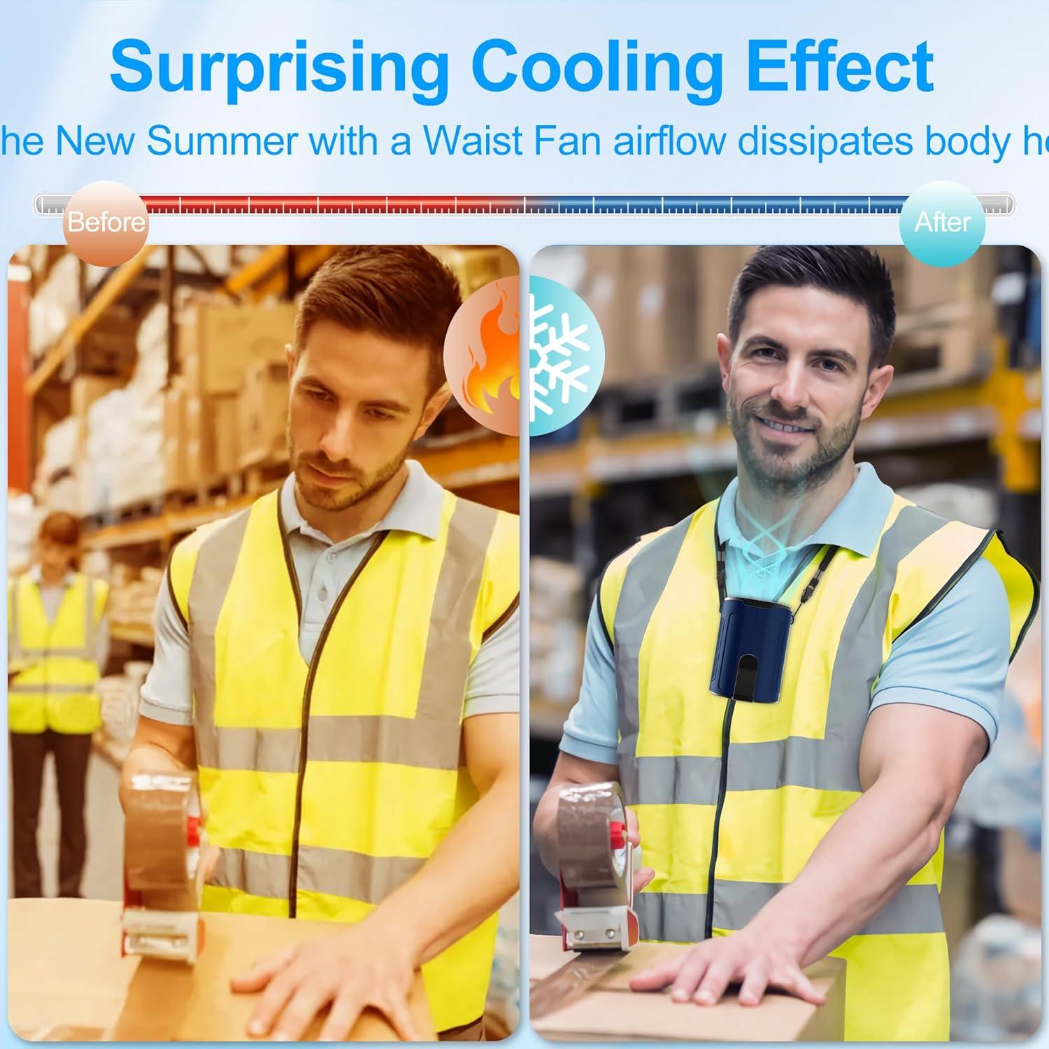 Waist Fan, 4 Speeds Powerful Airflow Portable Waist Fan With Dual Clip, Cool Clip Fan With Up To 25H Cooling Time, Hanging Neck Fan, Wearable Belt Fan for Traveling, Warehouse, Indoor, Outdoor (Blue)