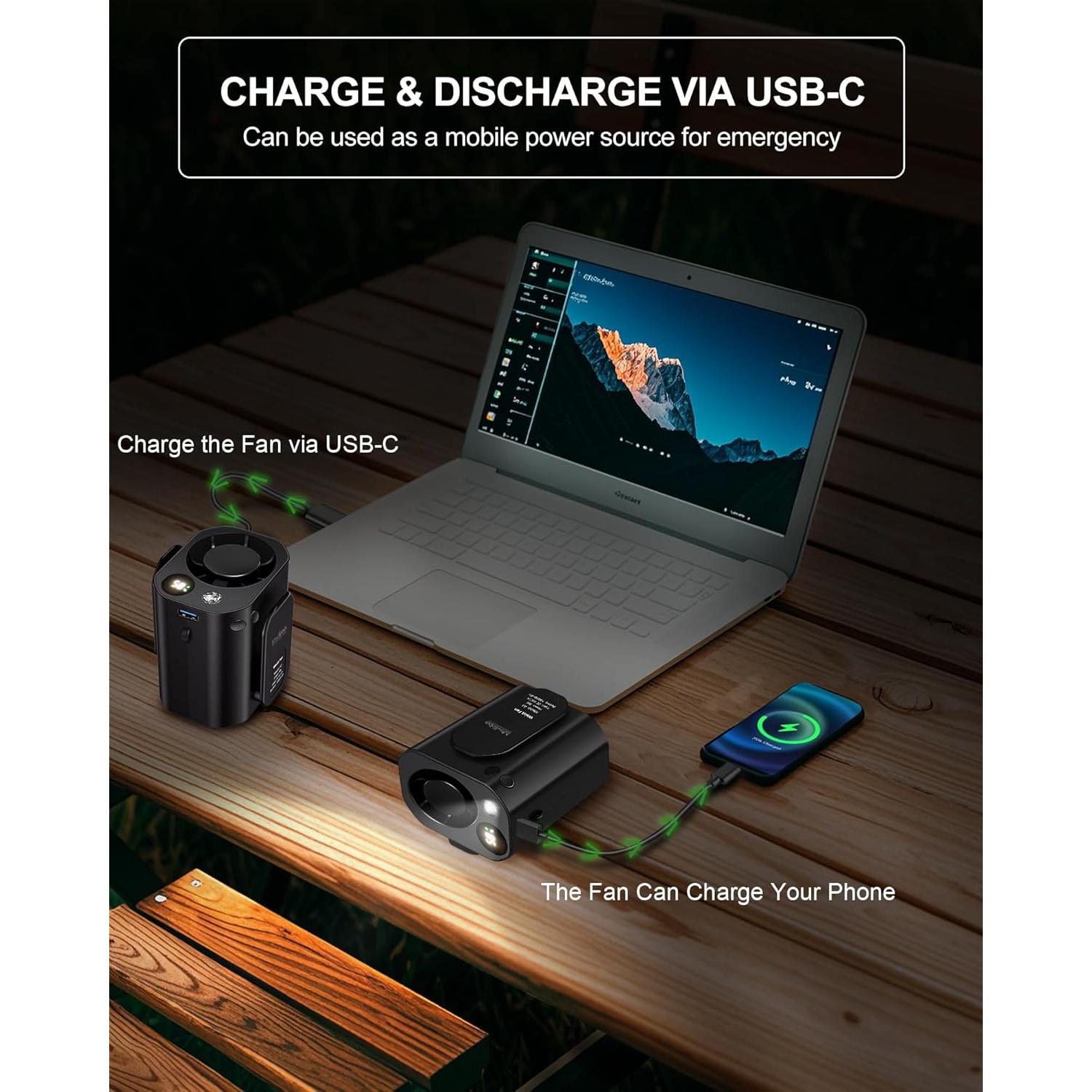 Ventilador Portátil Maxliidee 3 en 1 con Luz LED 10000mAh