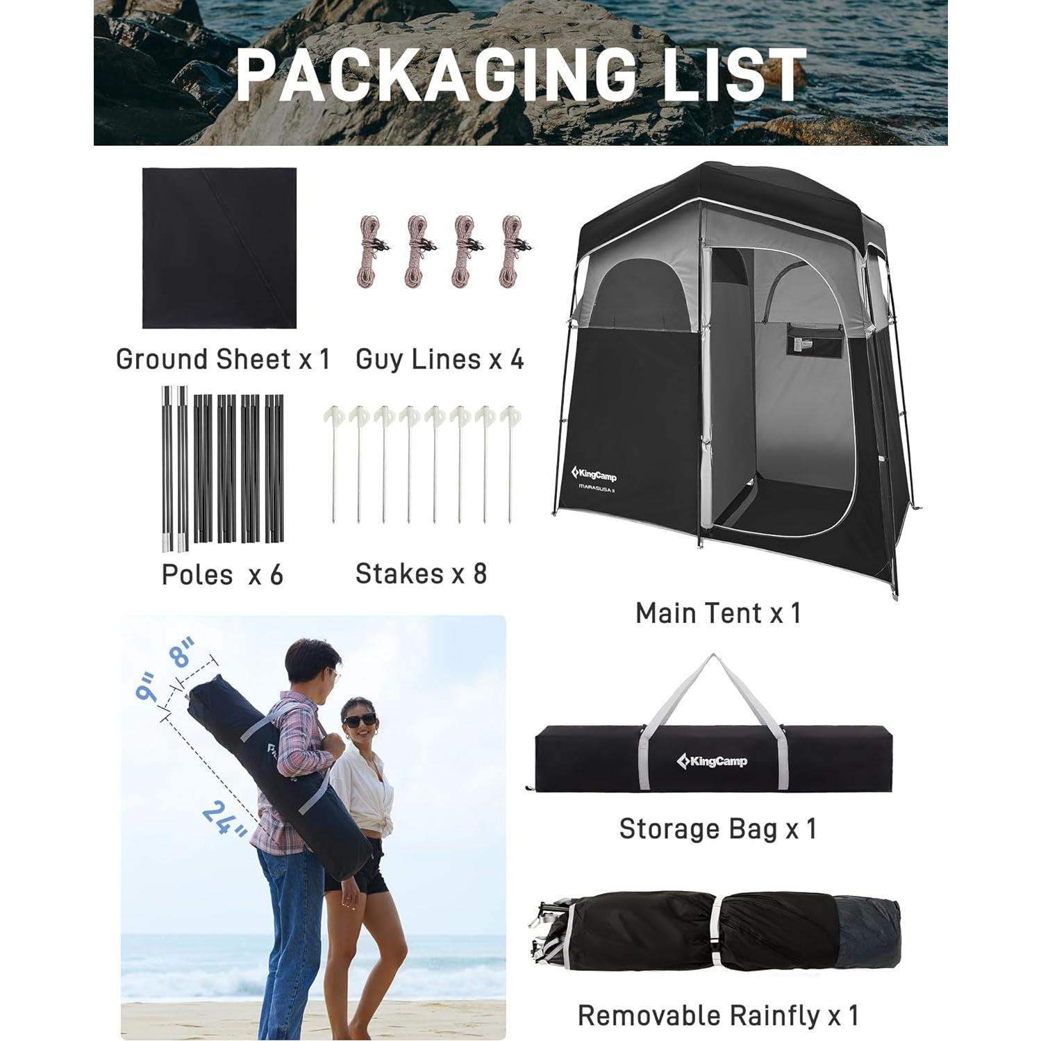 Carpa de Ducha KingCamp 1 Habitación Portátil Impermeable