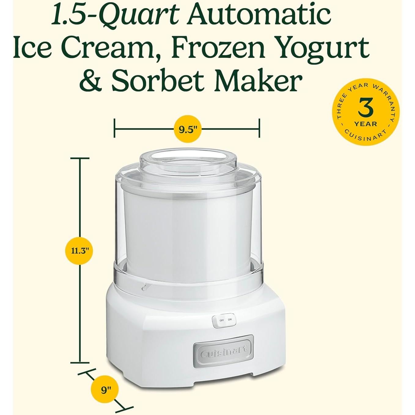Máquina de Hielo para Helados Cuisinart ICE-21P1, 1.5L, Automática
