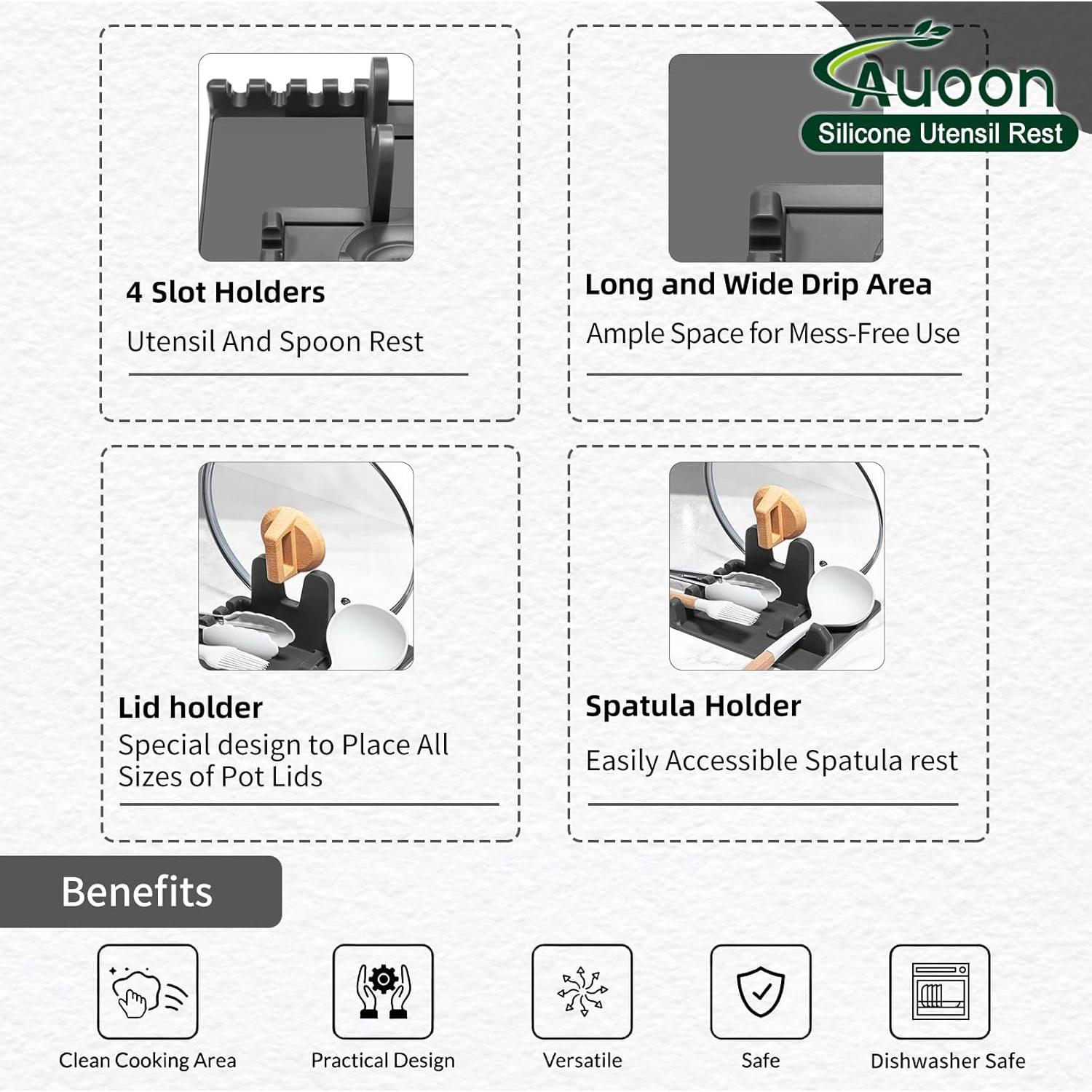 Soporte de Utensilios de Silicona AUOON Grande Gris
